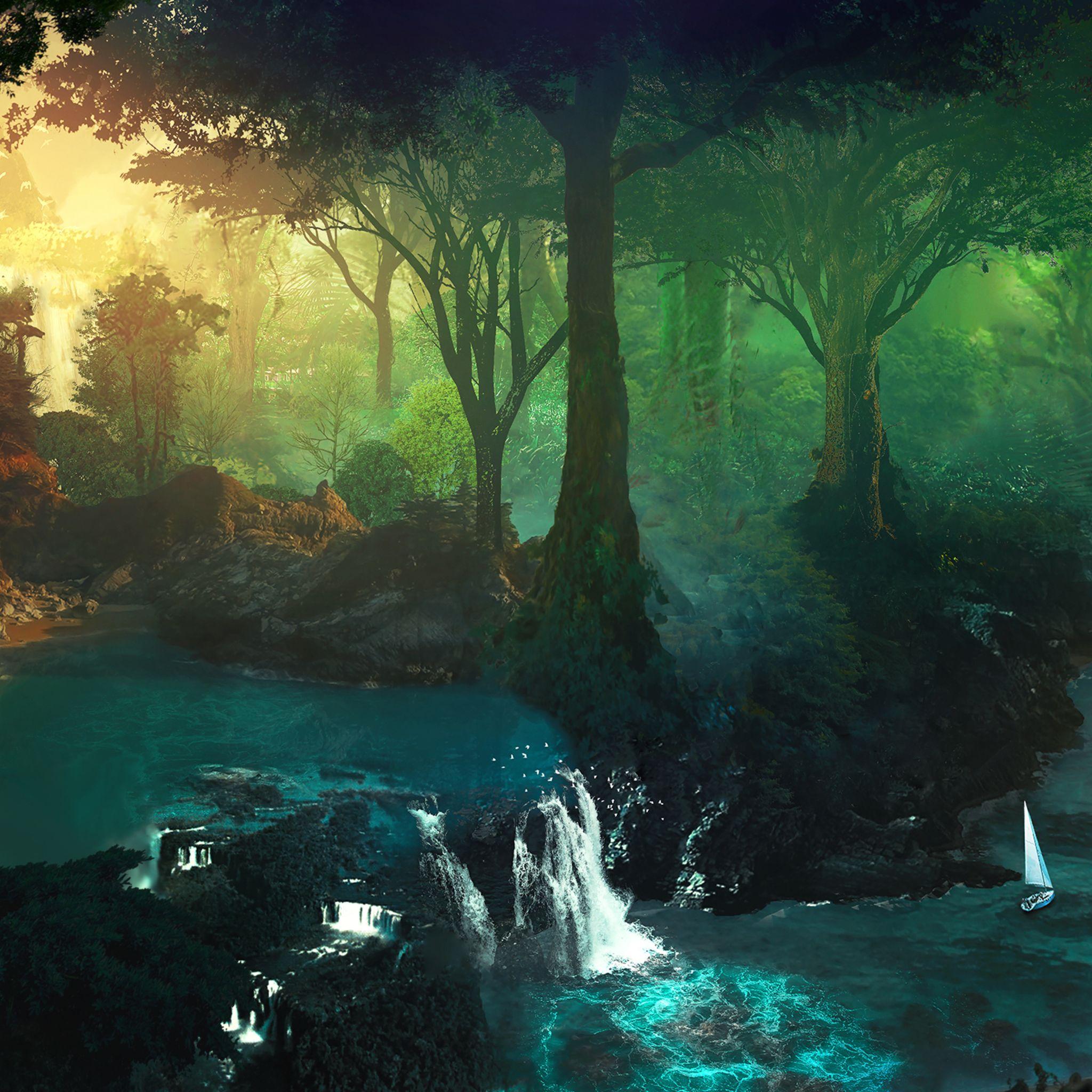 2048x2048 Lake Tropical Jungle Water iPad Air HD 4k