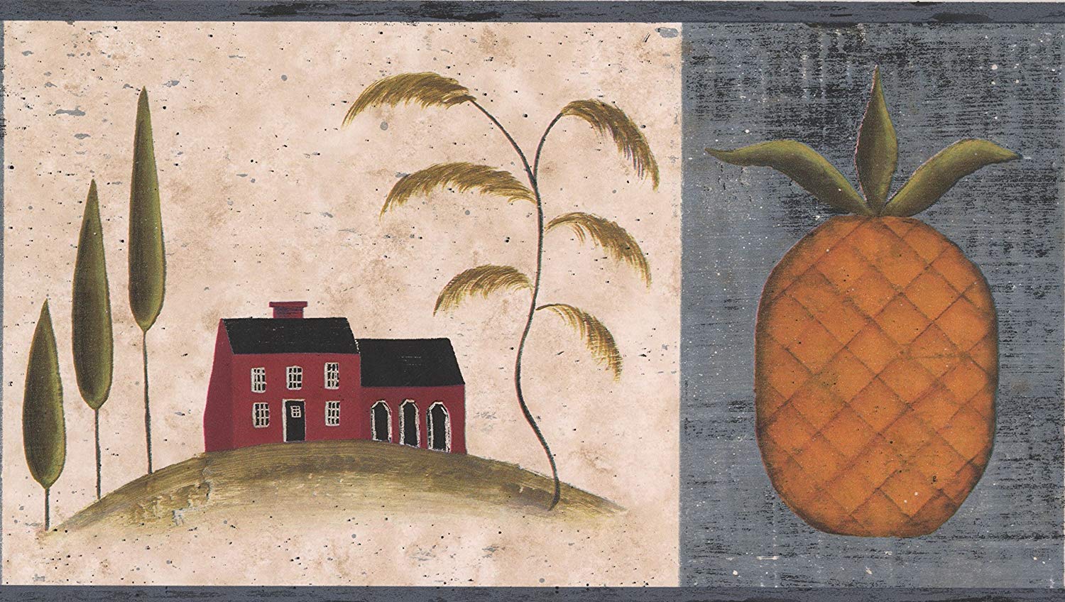 1500x848 Retro House on Hill Pineapple Vintage Wallpaper Border, Roll