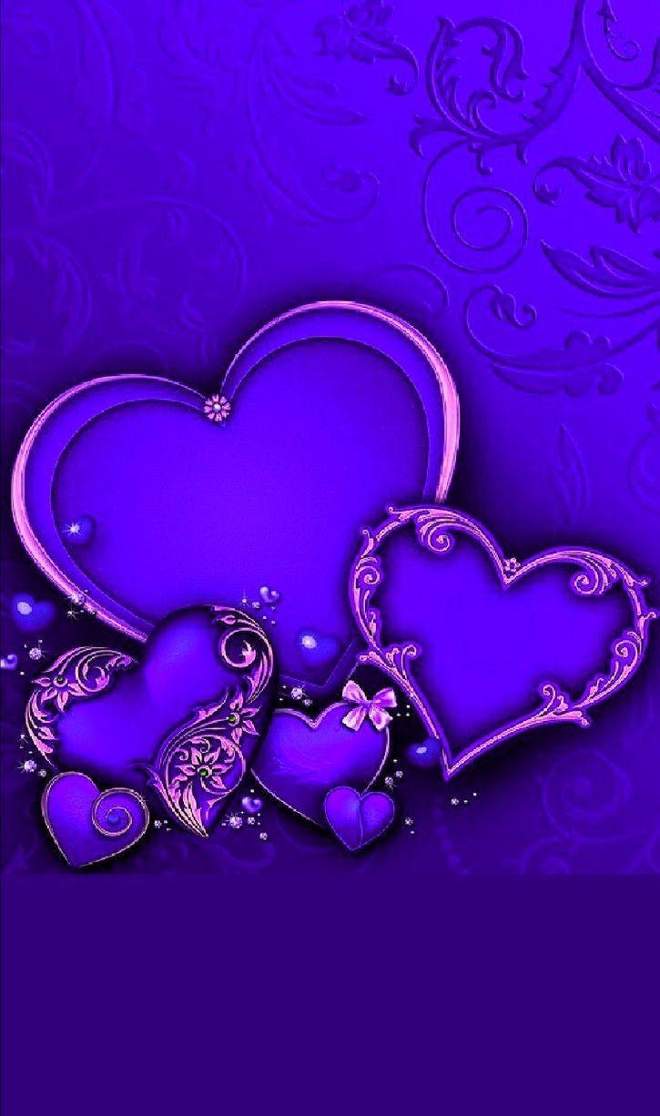 Purple hearts background with glowing neon cute Vector Image