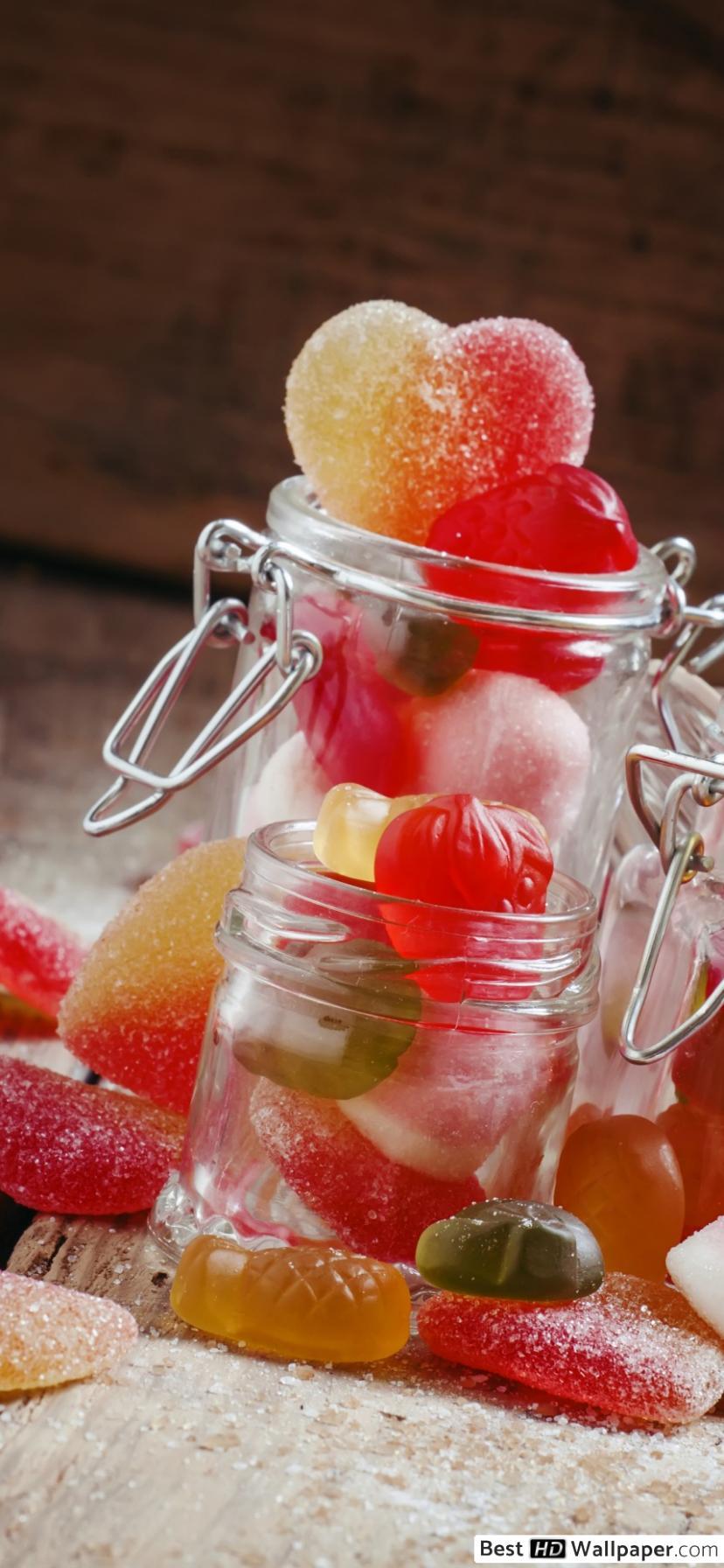828x1792 Valentine's day marmalade candies in the jar HD