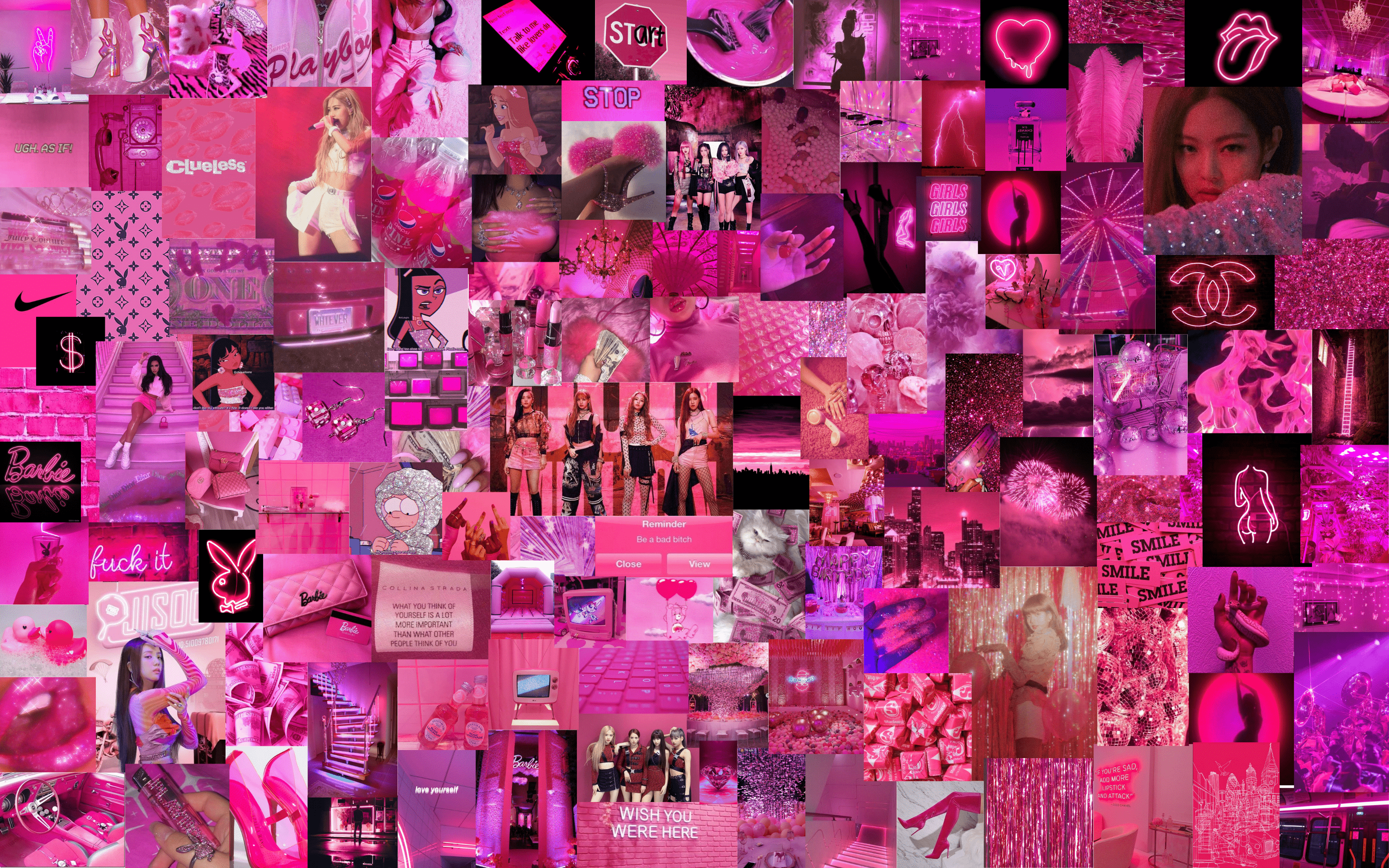 3072x1920 Hot pink collage. Cute desktop