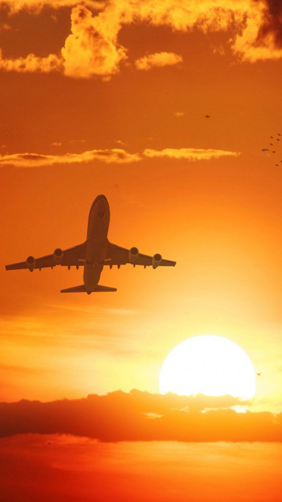 950x1689 Download Airplane Flight Sunset Clouds Free Pure 4K Ultra HD