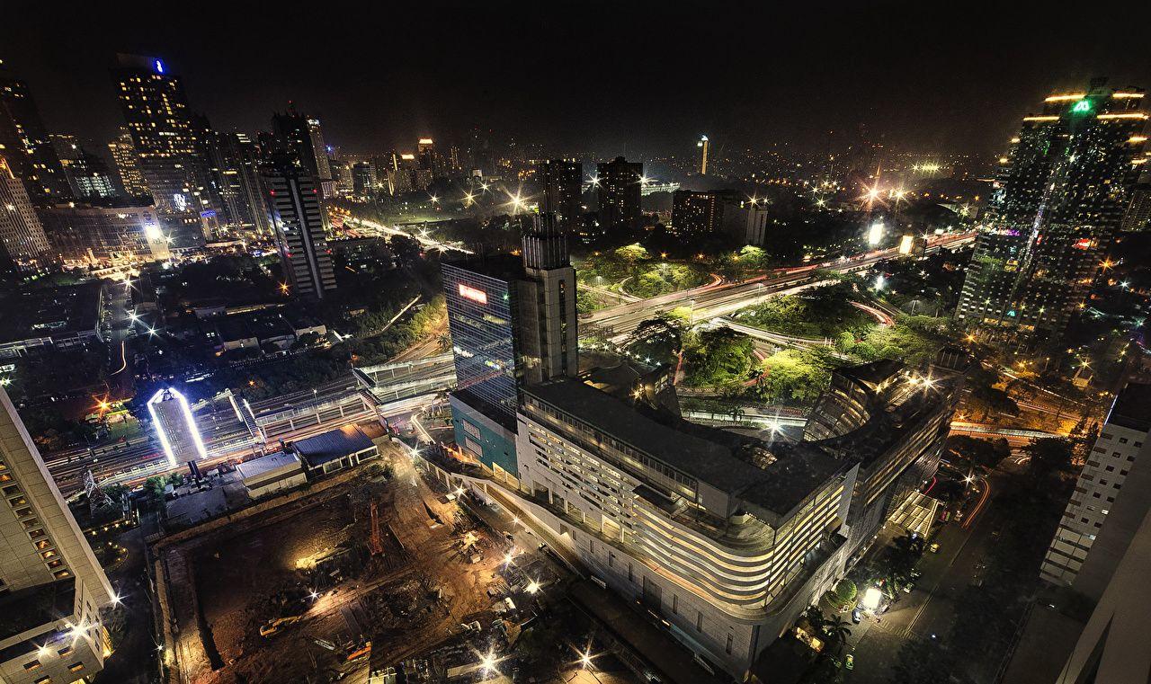 1280x761 Picture Indonesia Jakarta Roads Night From above Street lights