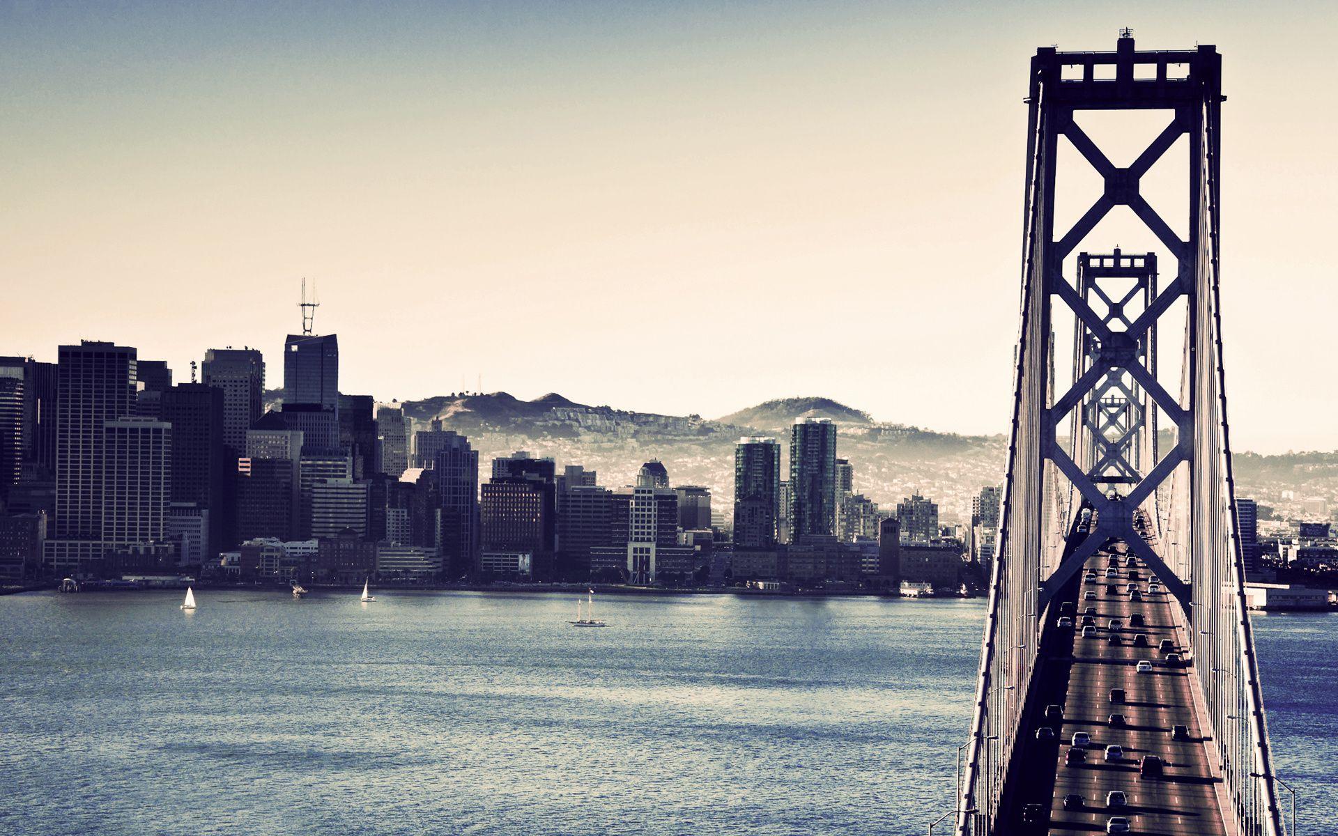 1920x1200 Wallpaper river, bridge, san francisco, oakland, bay bridge