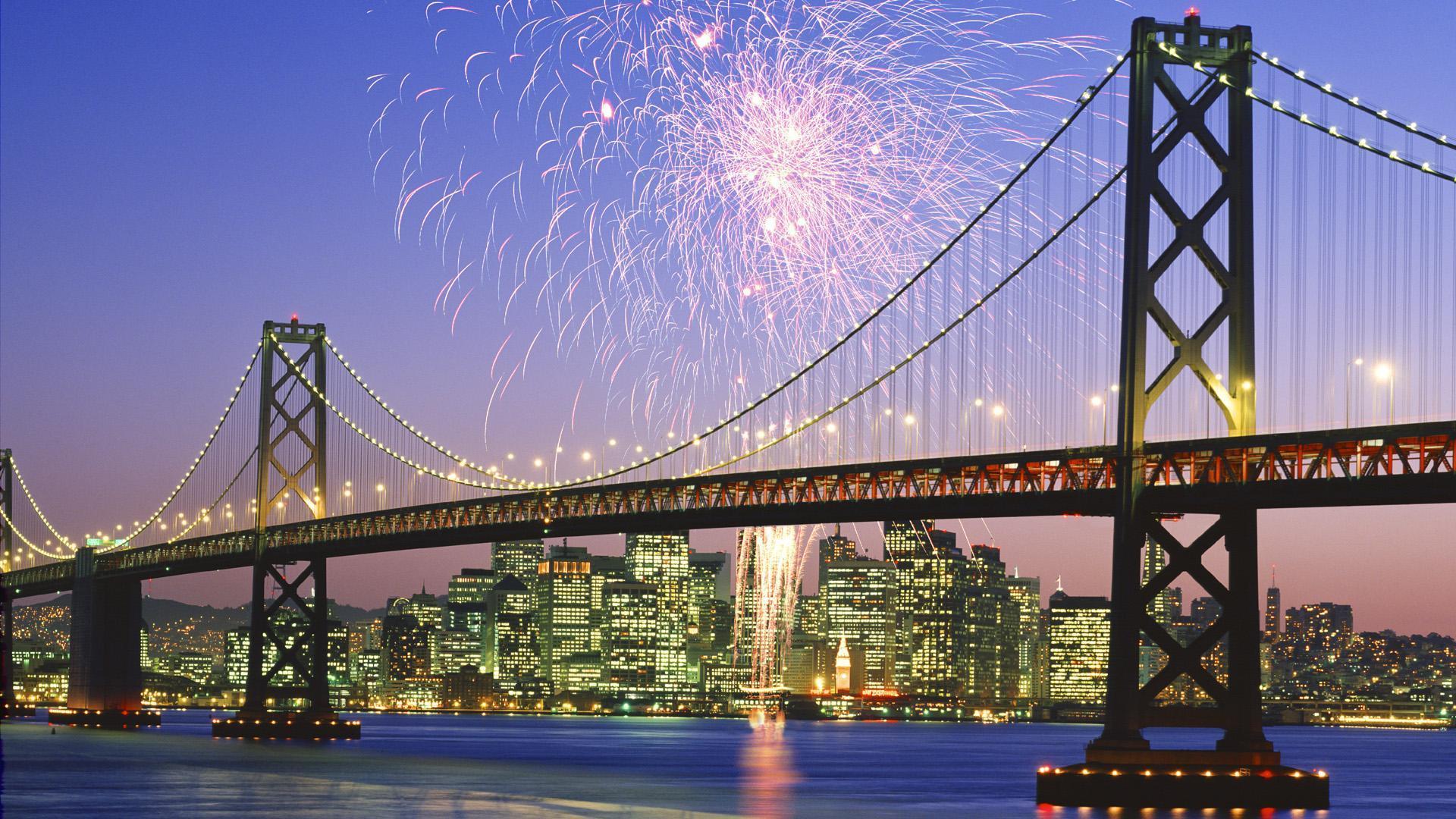 1920x1080 wallpaper Fireworks Over The Bay, San Francisco, California