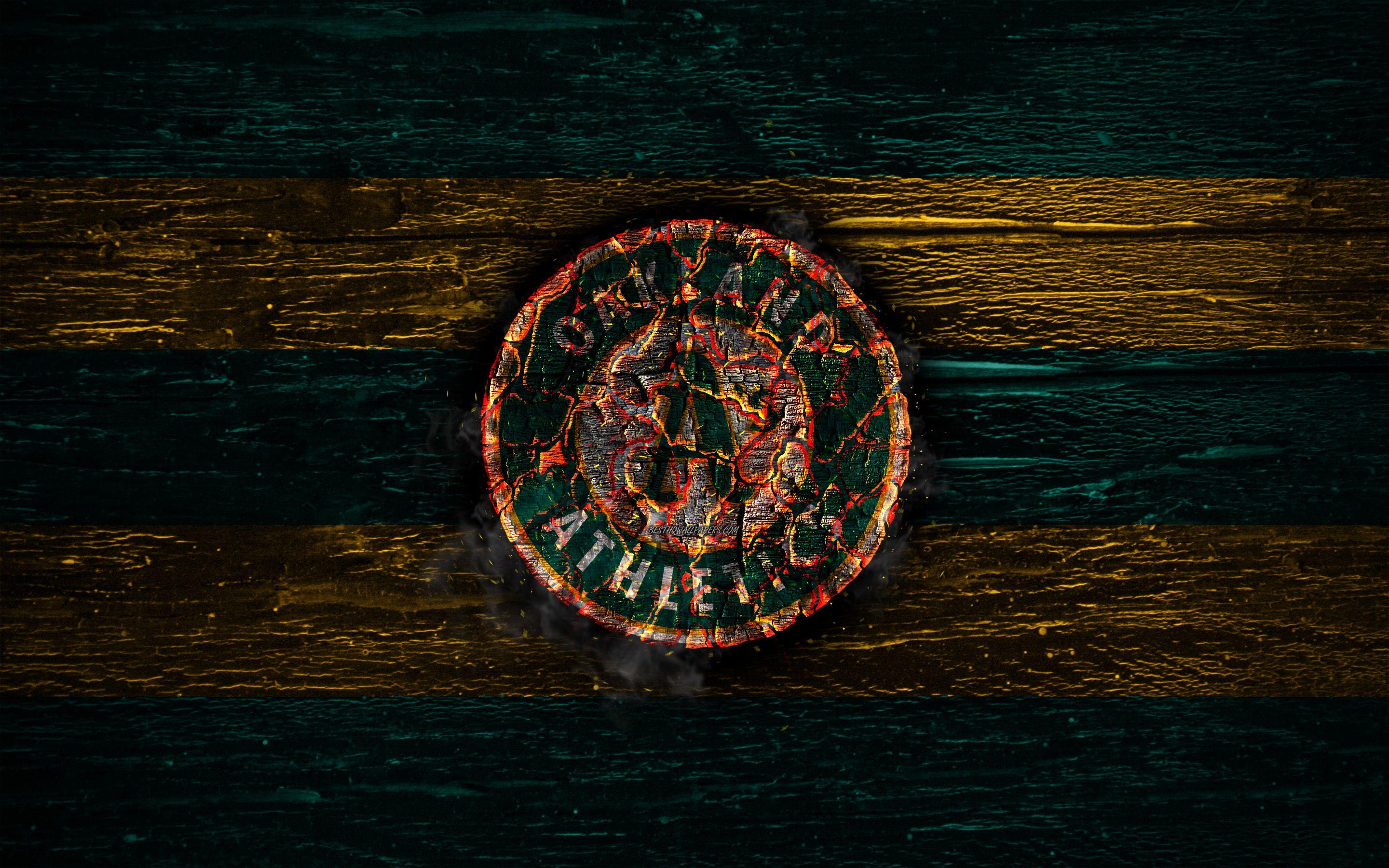 2880x1800 Download wallpaper Oakland Athletics, fire logo, MLB, green