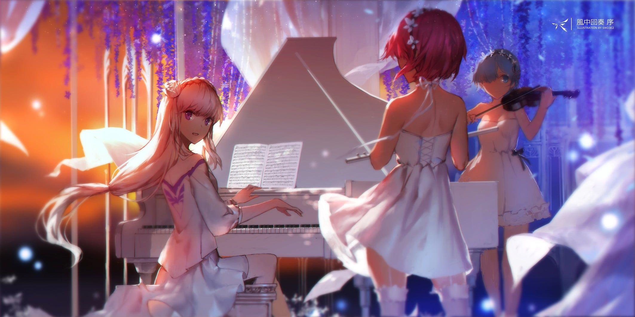 2126x1063 Female anime character illustrations, Re: Life in a Different World From Zero, Emilia (Re: Zero), Ram (Re: Zero), Rem (Re: Zero) HD wallpaper