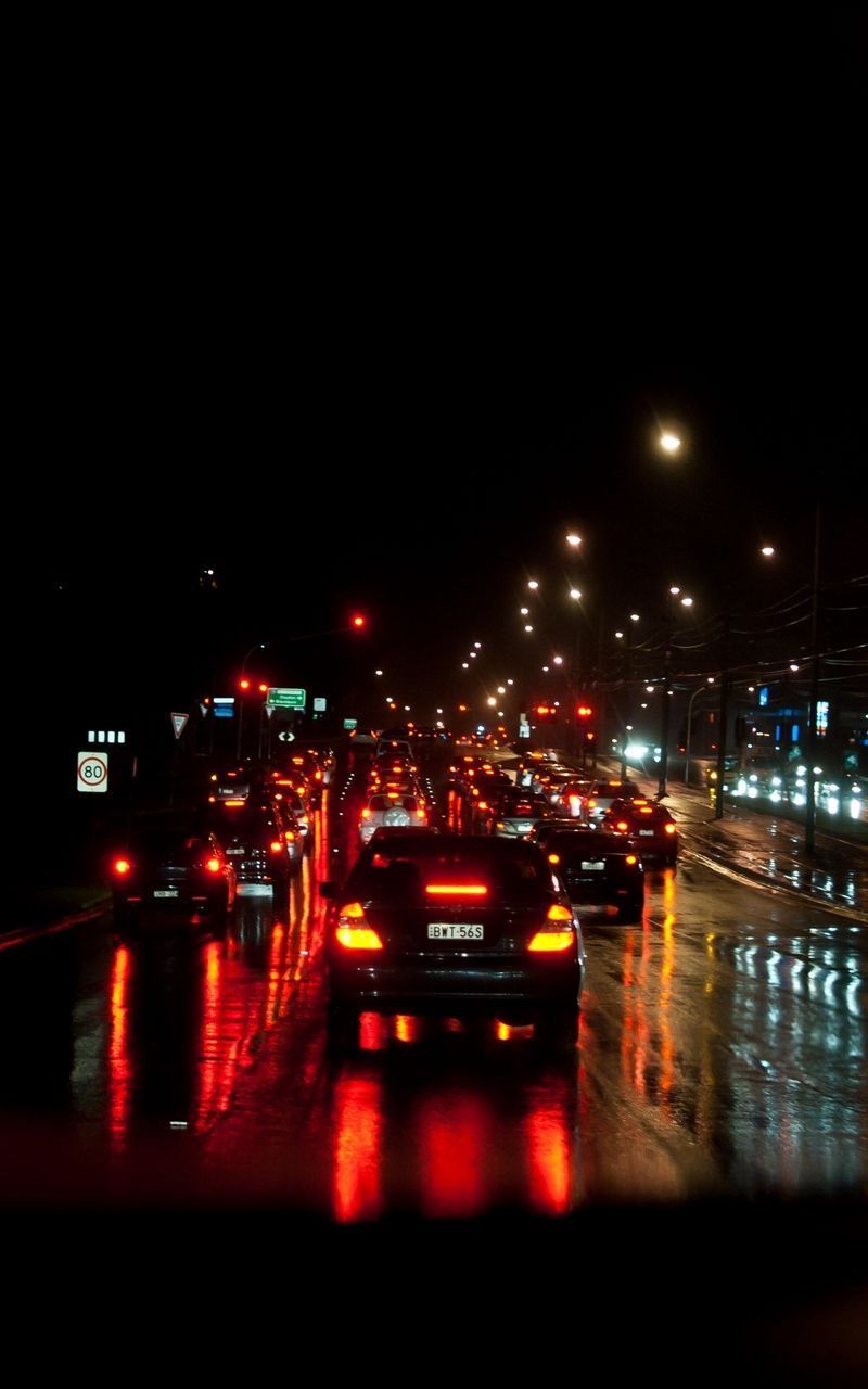 800x1280 Wallpaper road night city traffic