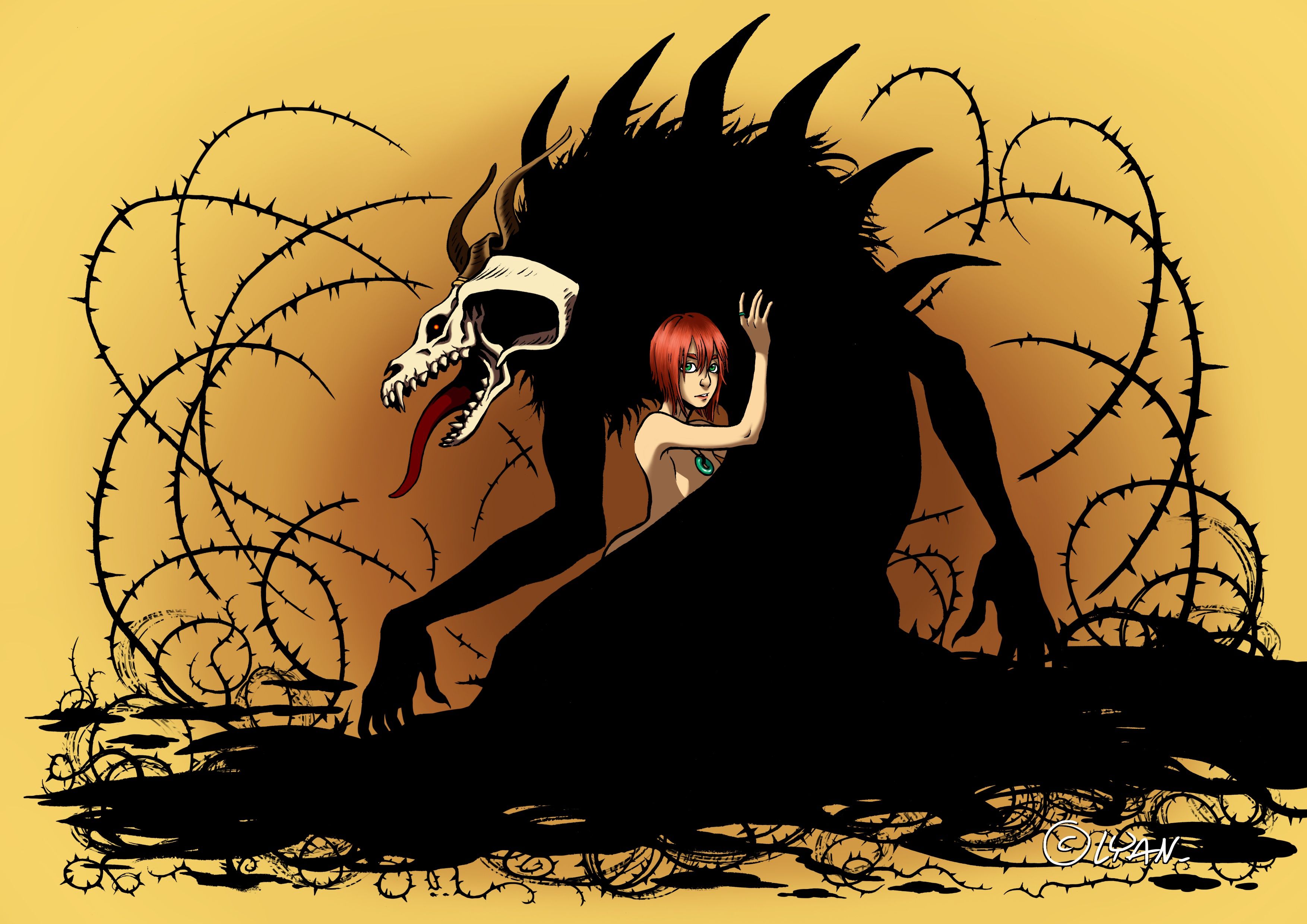 3508x2480 Wallpaper girl, monster, spikes, Mahou Tsukai no Yome, The Ancient Magus' Bride, Elias Ainsworth, Hatori Chise for mobile and desktop, section сэйнэн, resolution 3508x2480