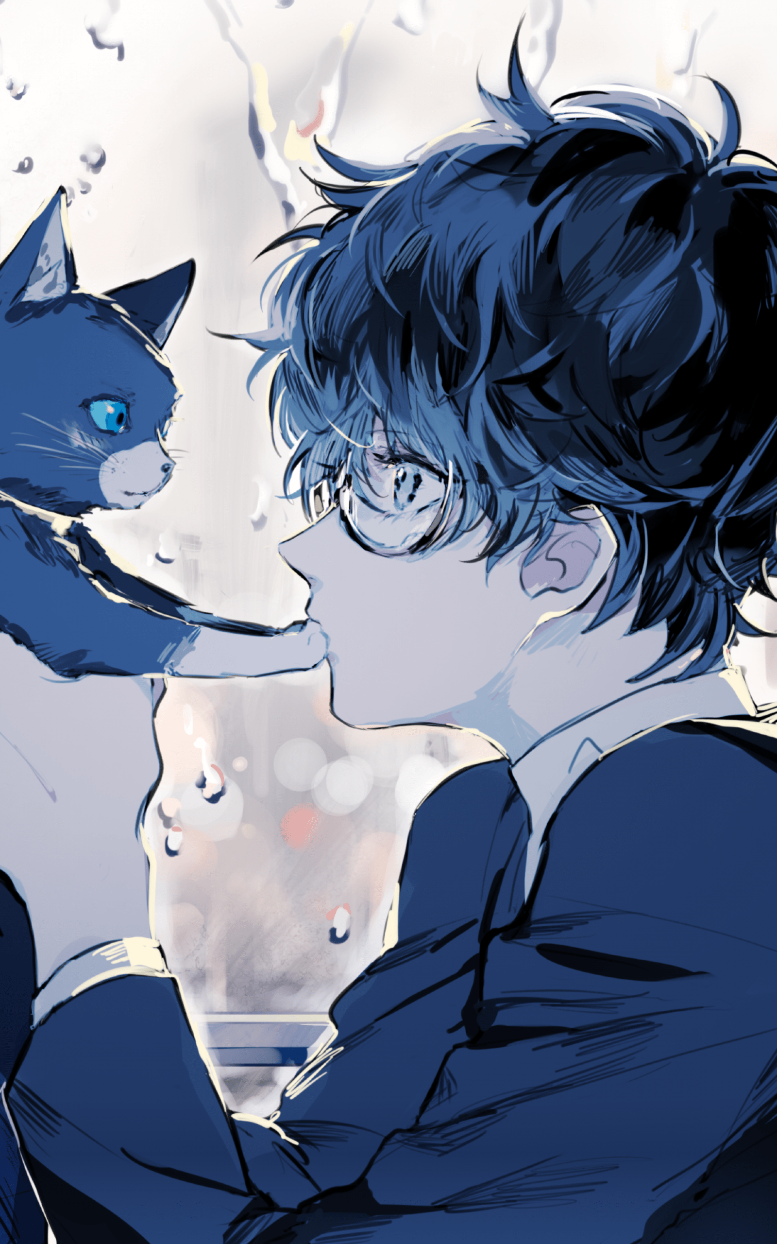1600x2560 Download 1600x2560 Persona Kurusu Akira, Anime Boy, Cat