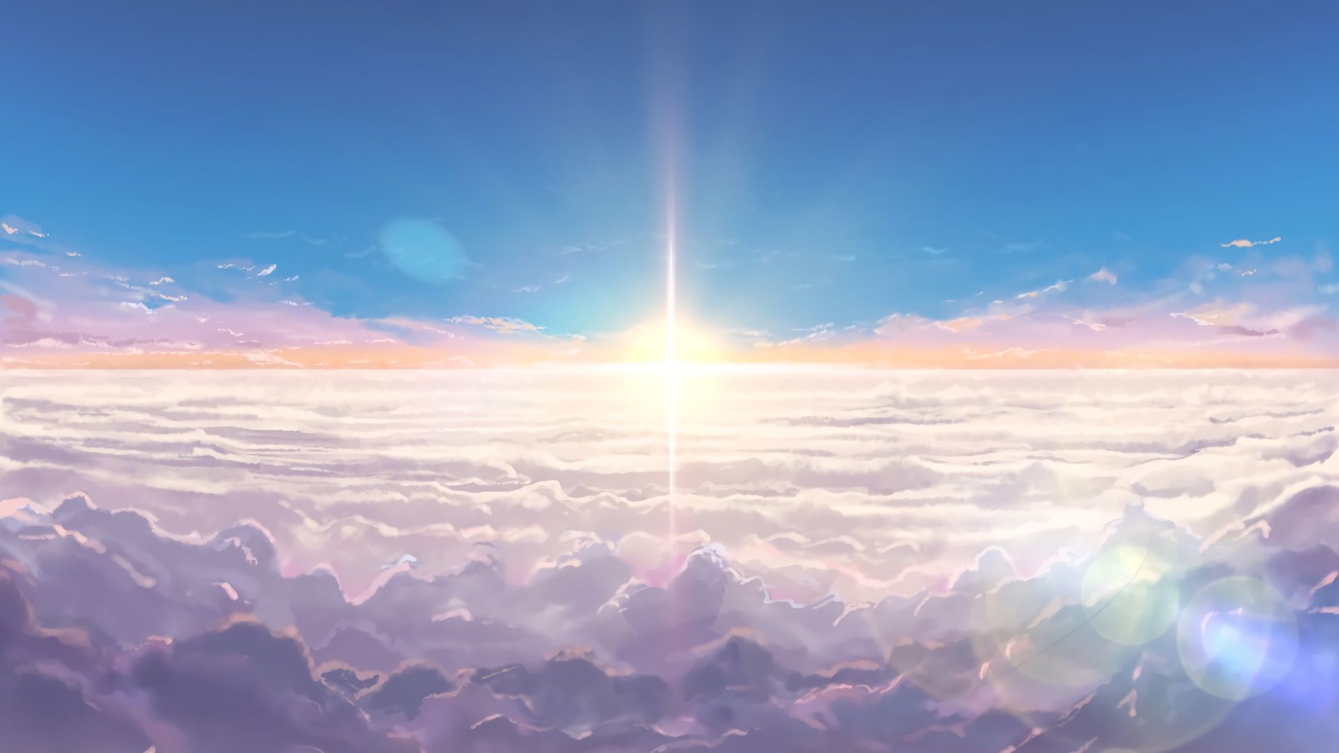 1920x1080 sky, clouds, sunrise, anime, art