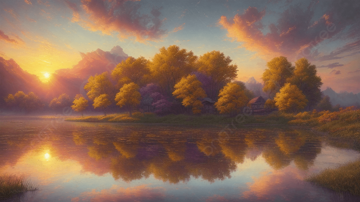 1200x675 Painting Beautiful Sunrise In The Lake