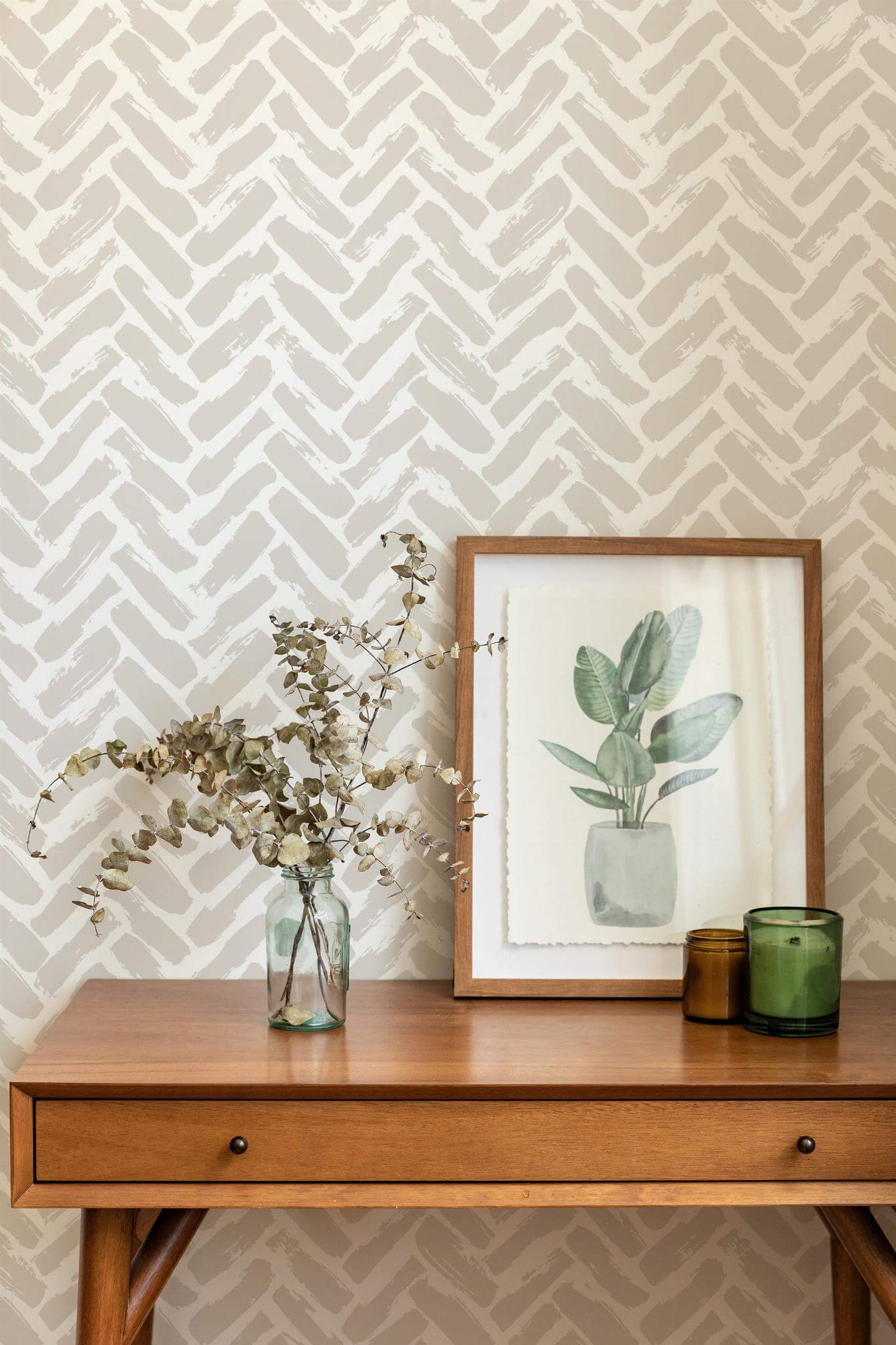 1365x2048 Beige Brush Stroke Herringbone Peel and Stick Wallpaper