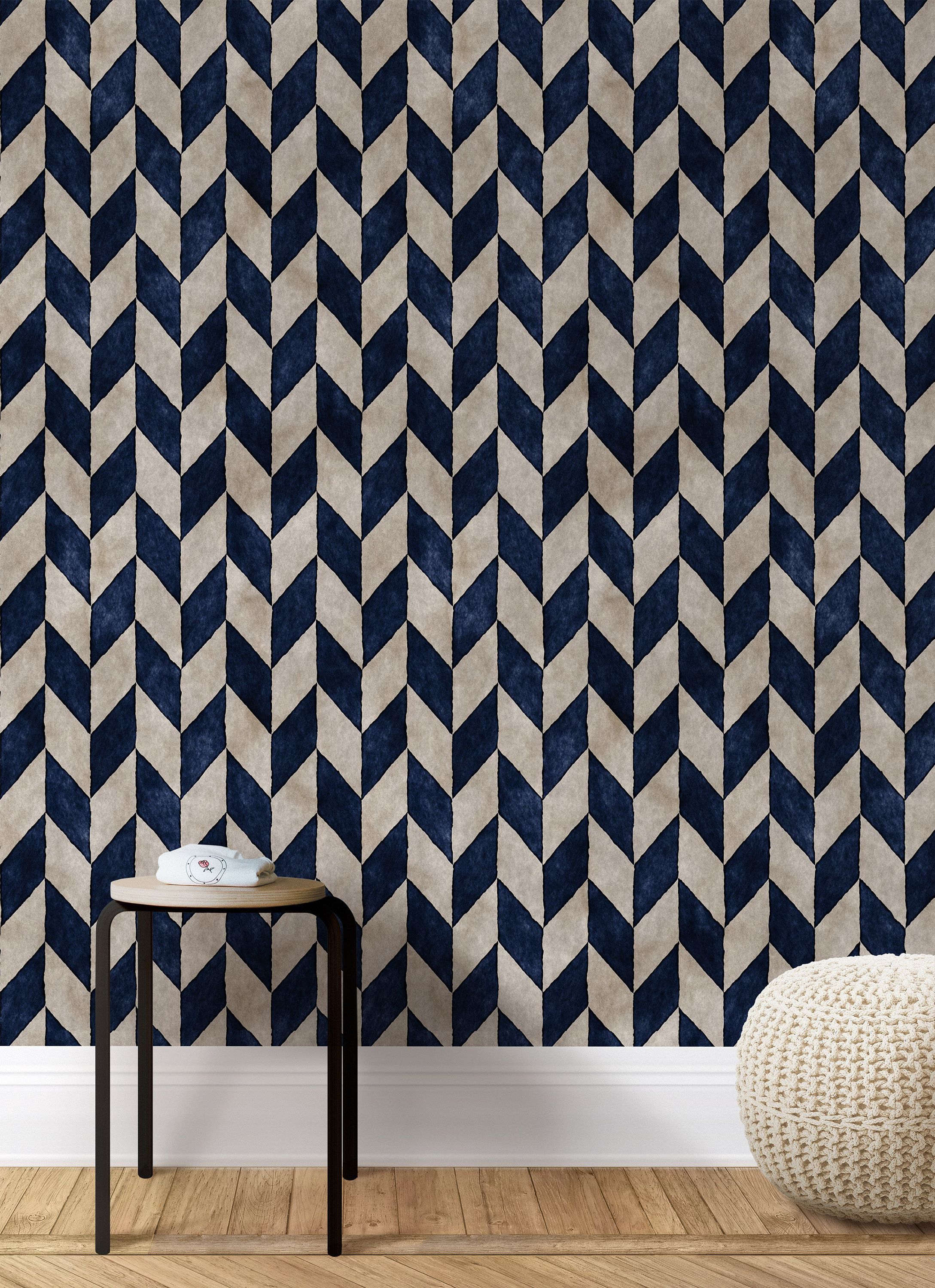 2177x3000 Blue Herringbone Wallpaper, Minimalist