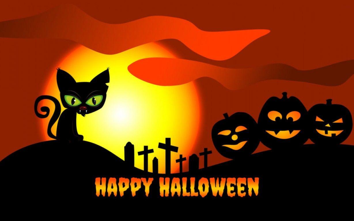 1229x768 Happy Halloween cat pumpkin wide wallpaper