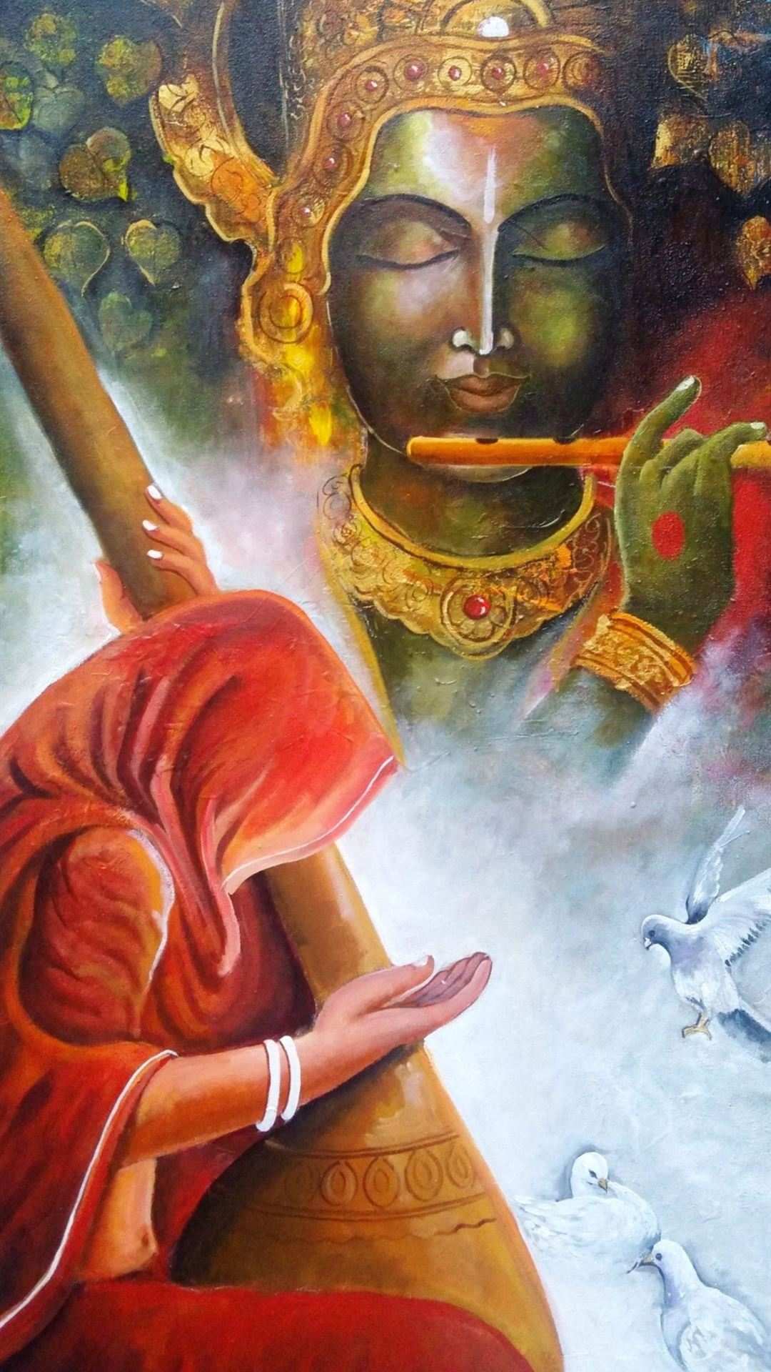 1080x1920 Lord Krishna Paintings Wallpaper