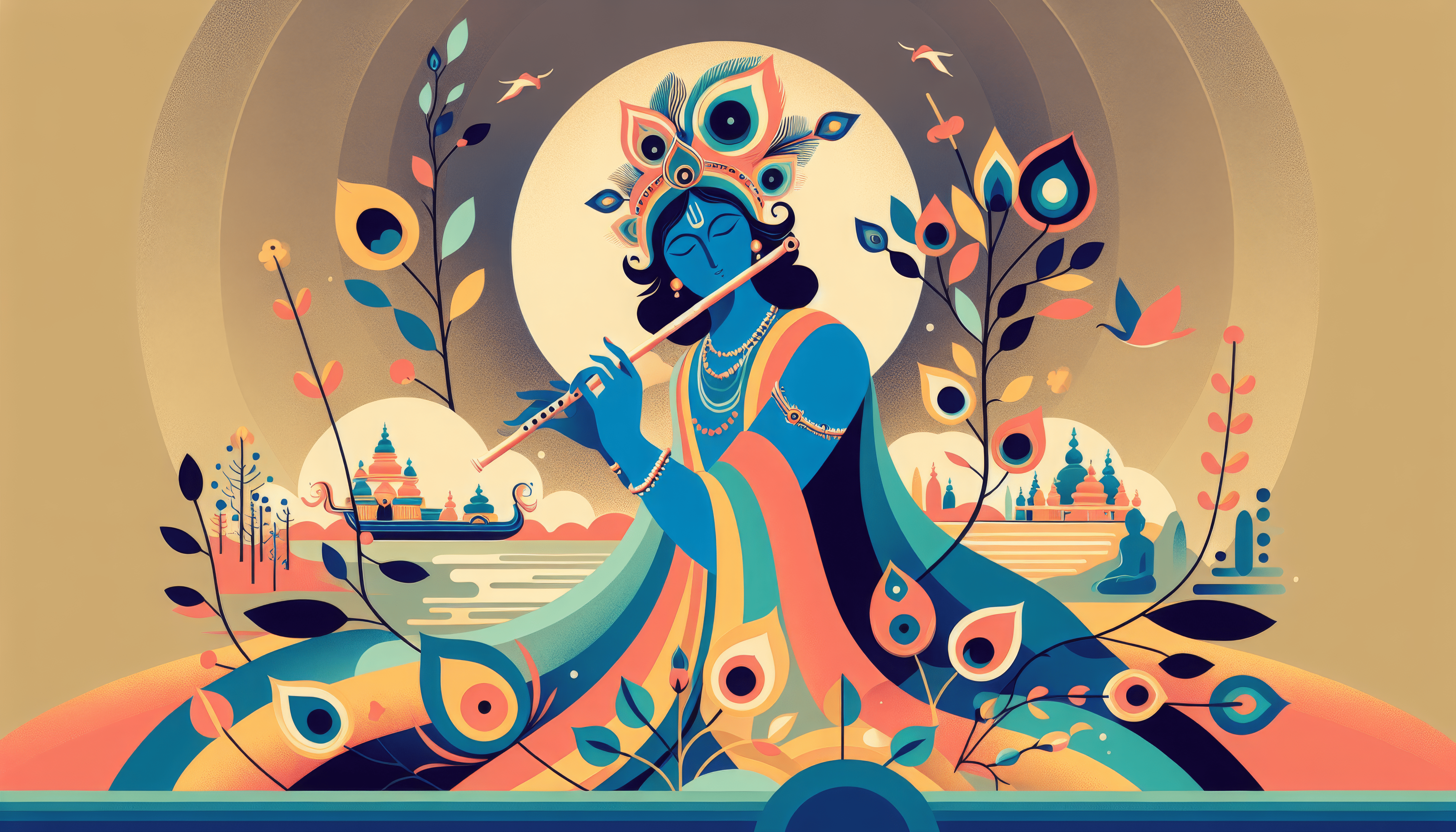 4588x2621 Enchanting Krishna Art HD Wallpaper