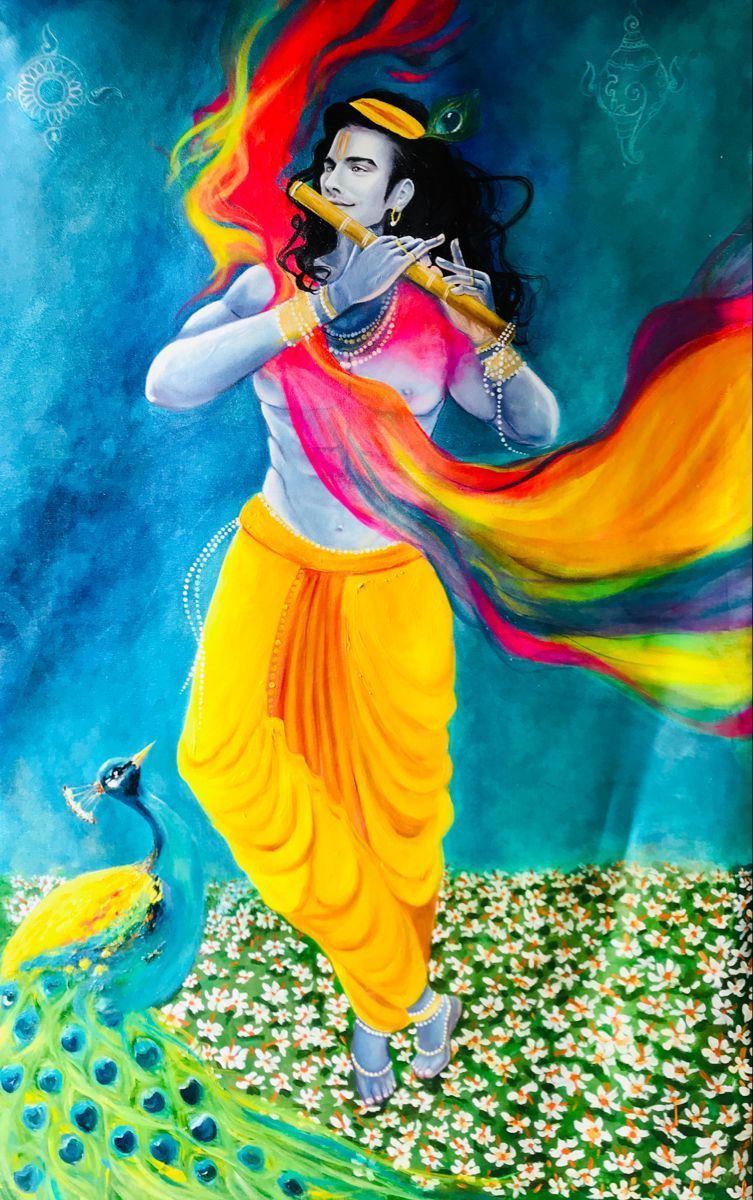 753x1200 Vibrant Krishna Oil Painting