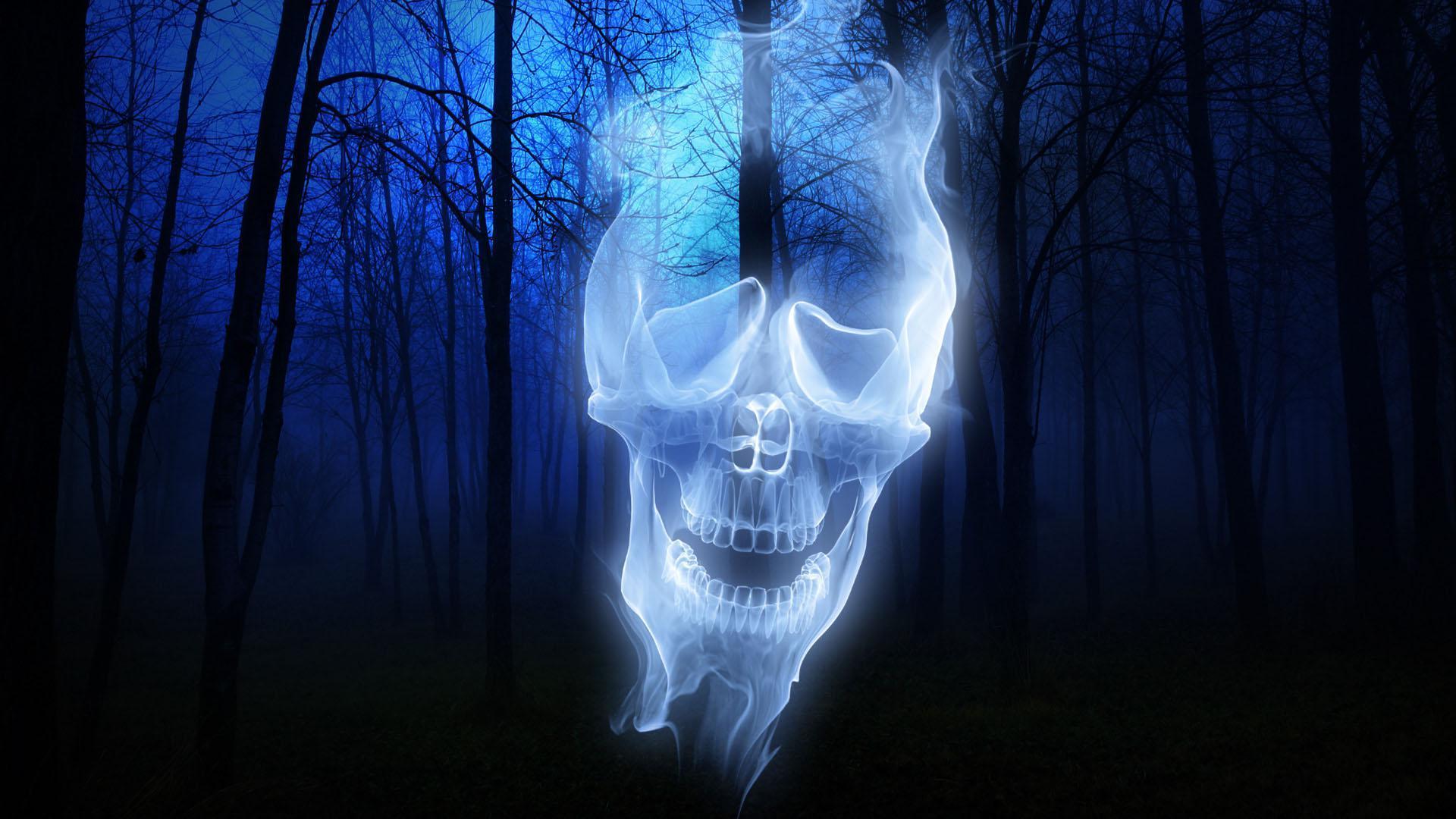 1920x1080 forest skull ghost halloween HD desktop wallpaper