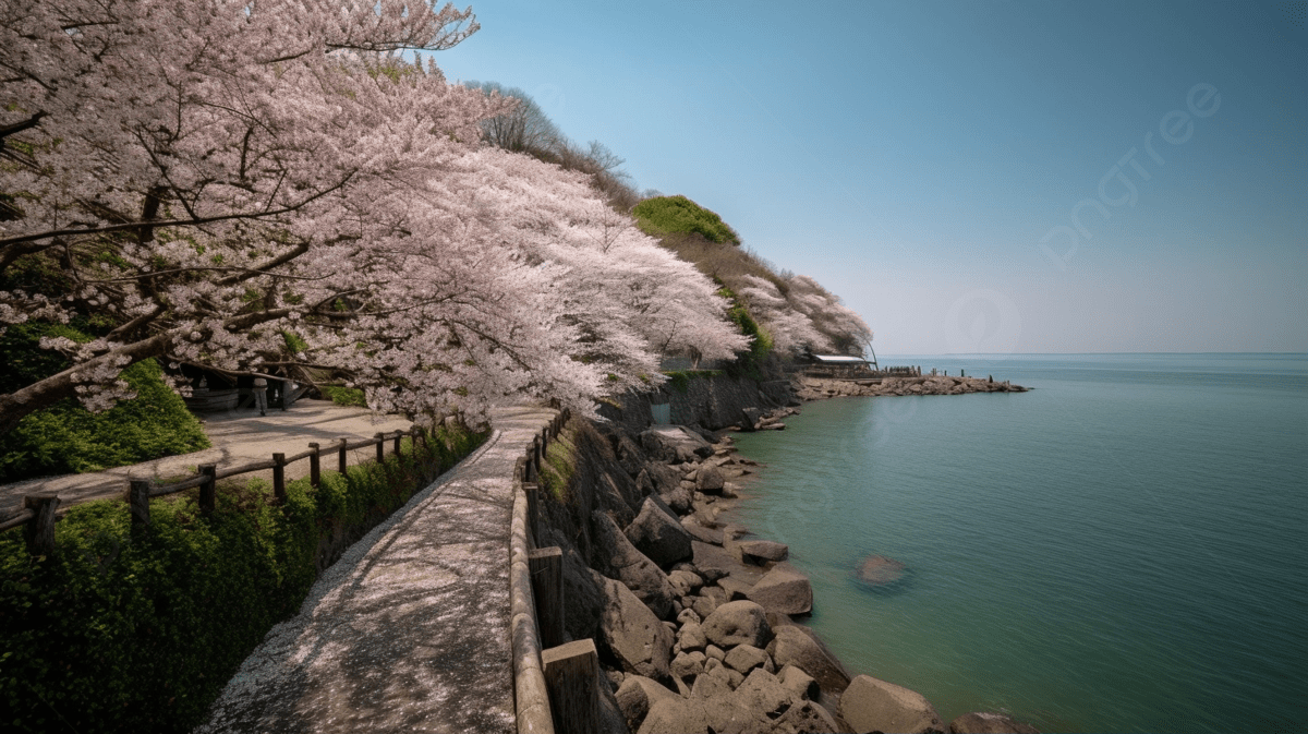 1200x673 Sakura Trees Line The Shoreline Of