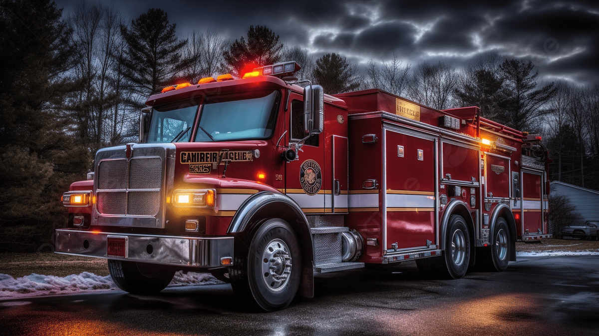 1200x673 Fire Truck With Dark Clouds In