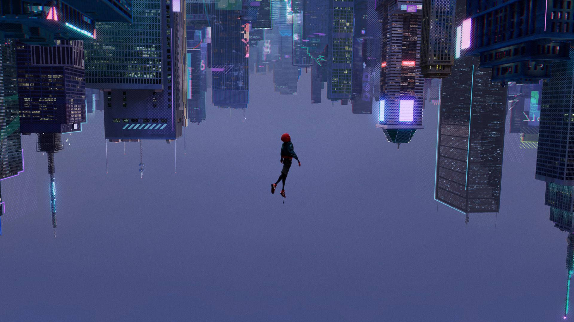 1920x1080 Download Miles Morales Standing Atop An Upside Down City Wallpaper