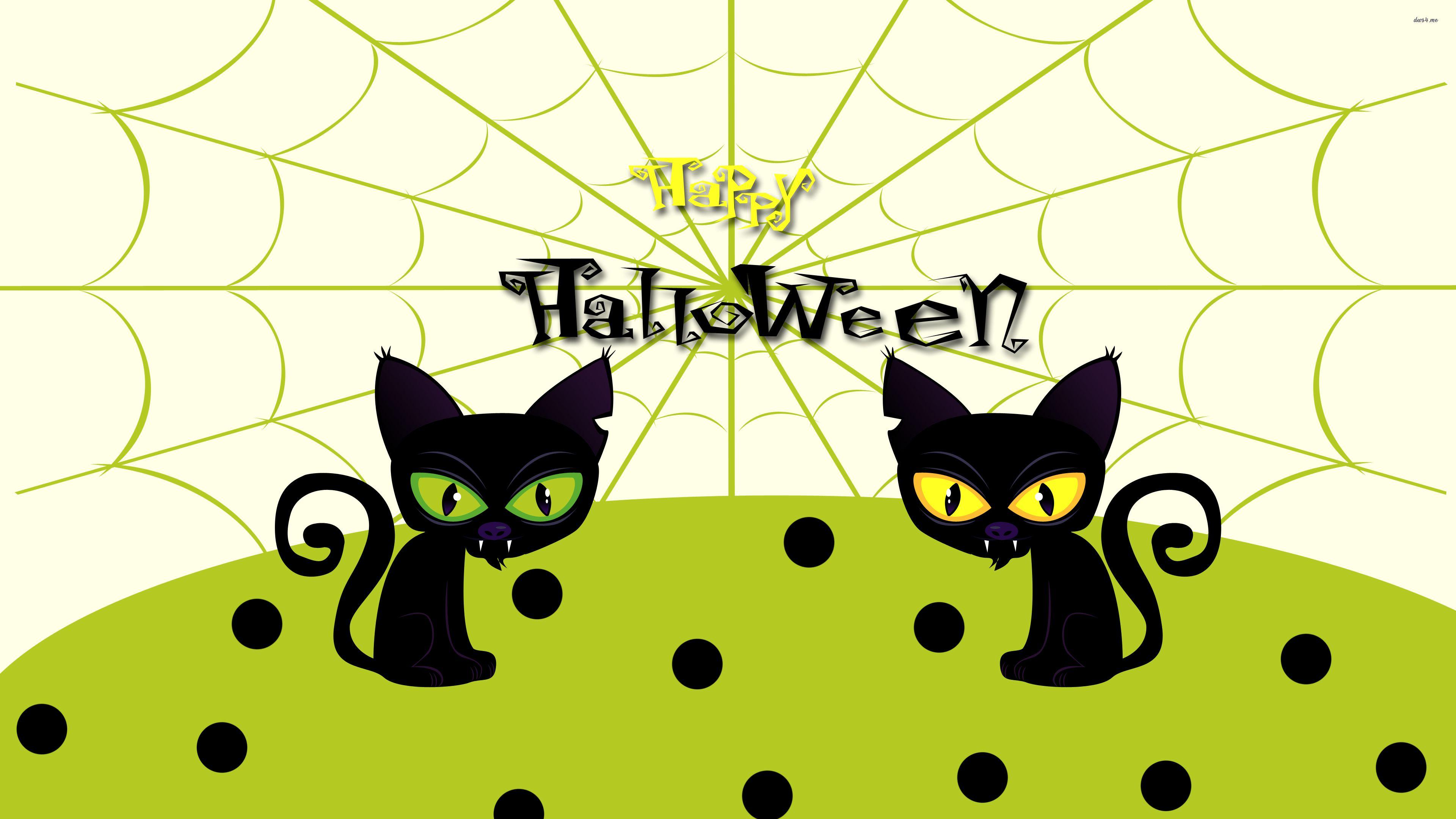 3840x2160 Vampire cats wishing you Happy Halloween wallpaper