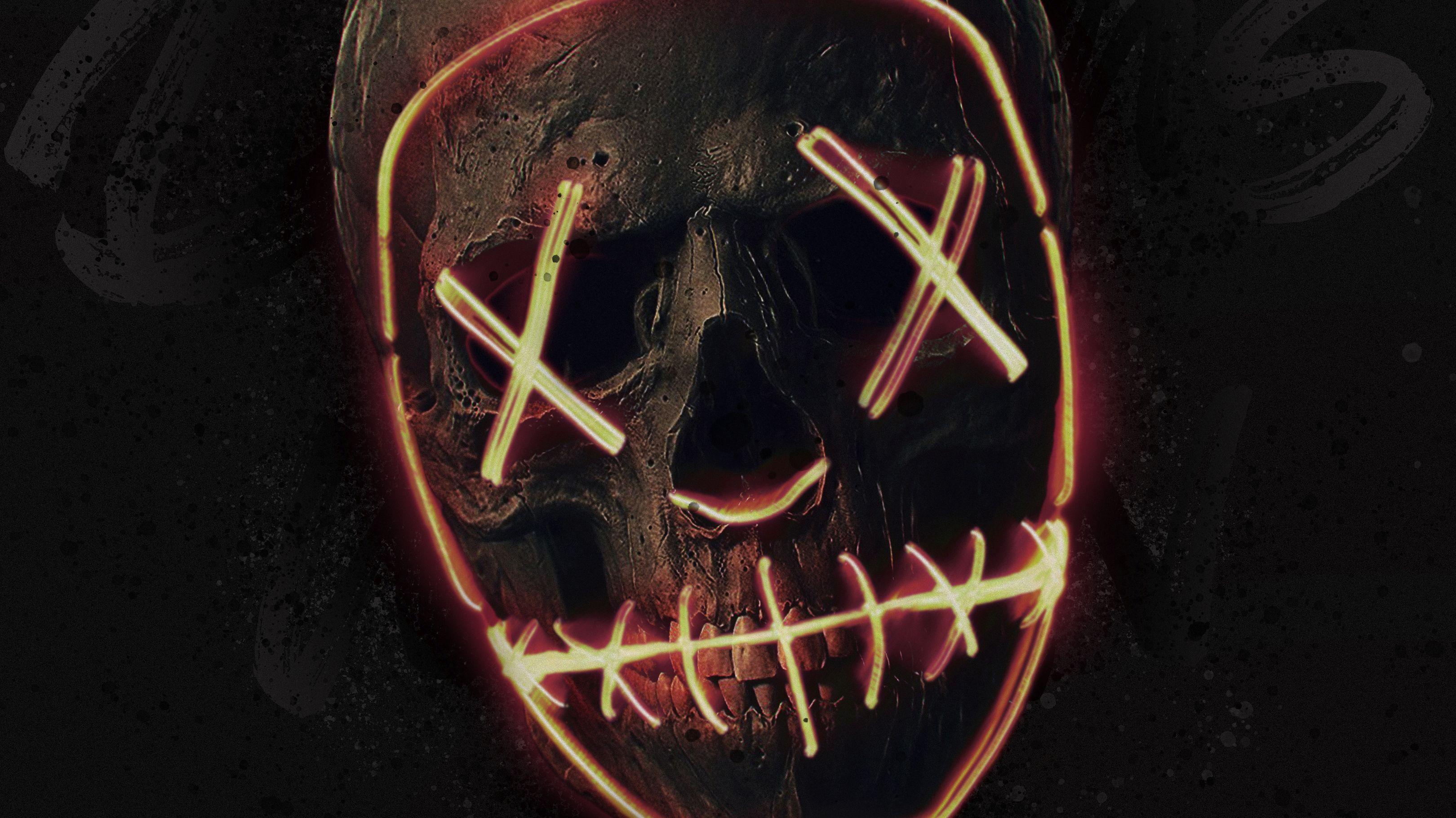 3240x1822 Skull Neon Mask, HD Artist, 4k Wallpaper, Image