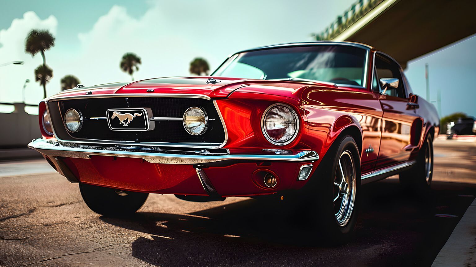 1536x864 Red Ford Mustang on Street Desktop