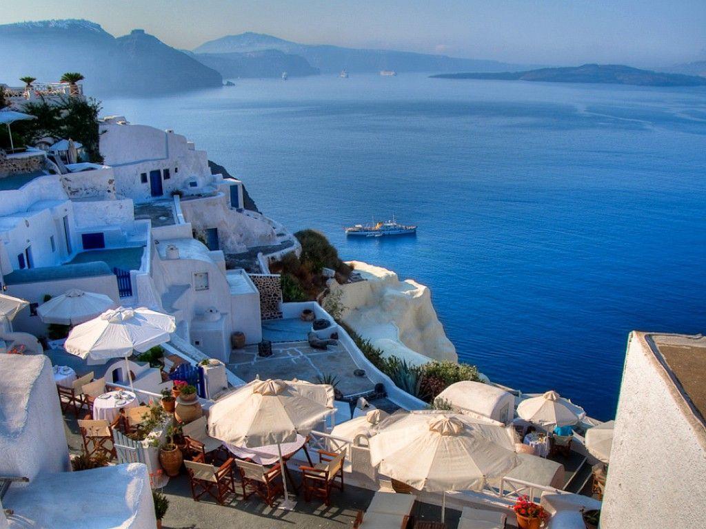 1024x768 romance with the island of santorini, greece
