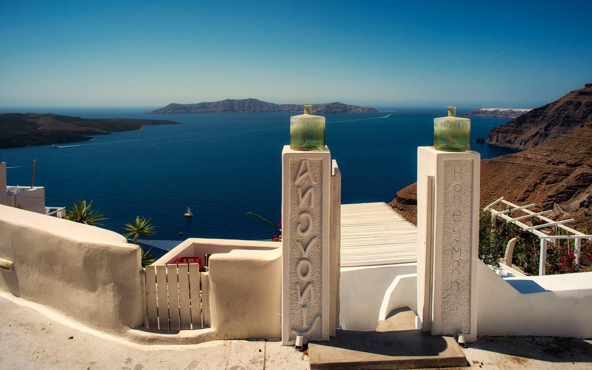 1920x1200 Download wallpaper Fira, Santorini, romantic city, summer
