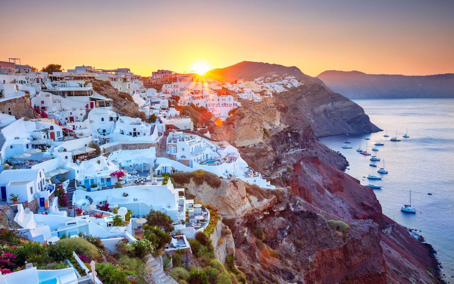 1920x1200 Download wallpaper Santorini, Aegean Sea, Oia, Volcanic