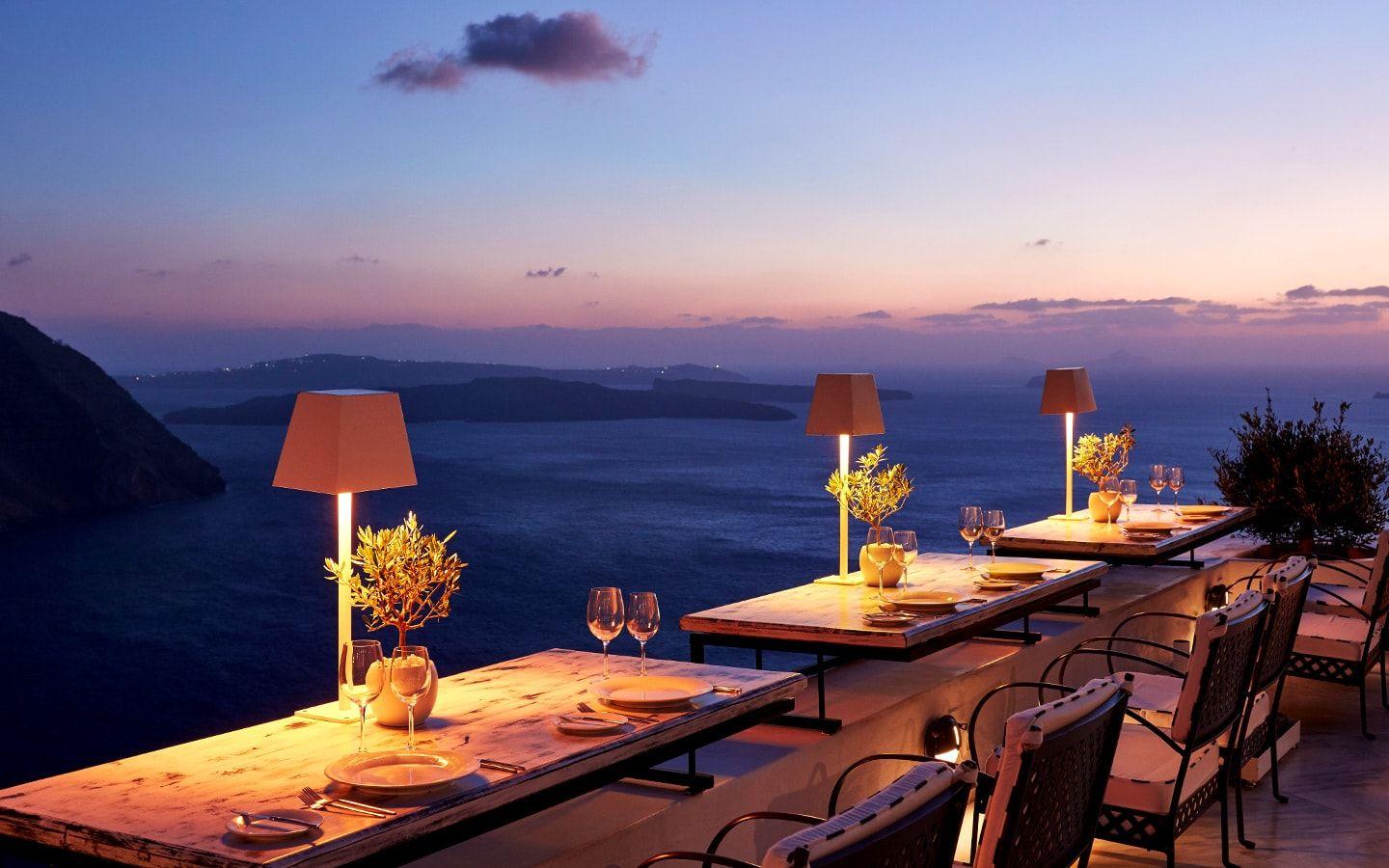 1440x900 Cliffside Dinner Restaurant. San Antonio Santorini Hotel
