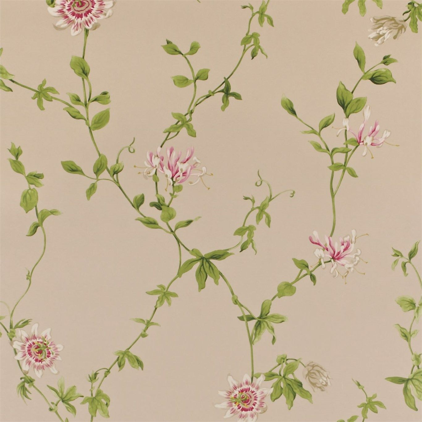 1366x1366 Passion Flower Linen Cerise Wallpaper