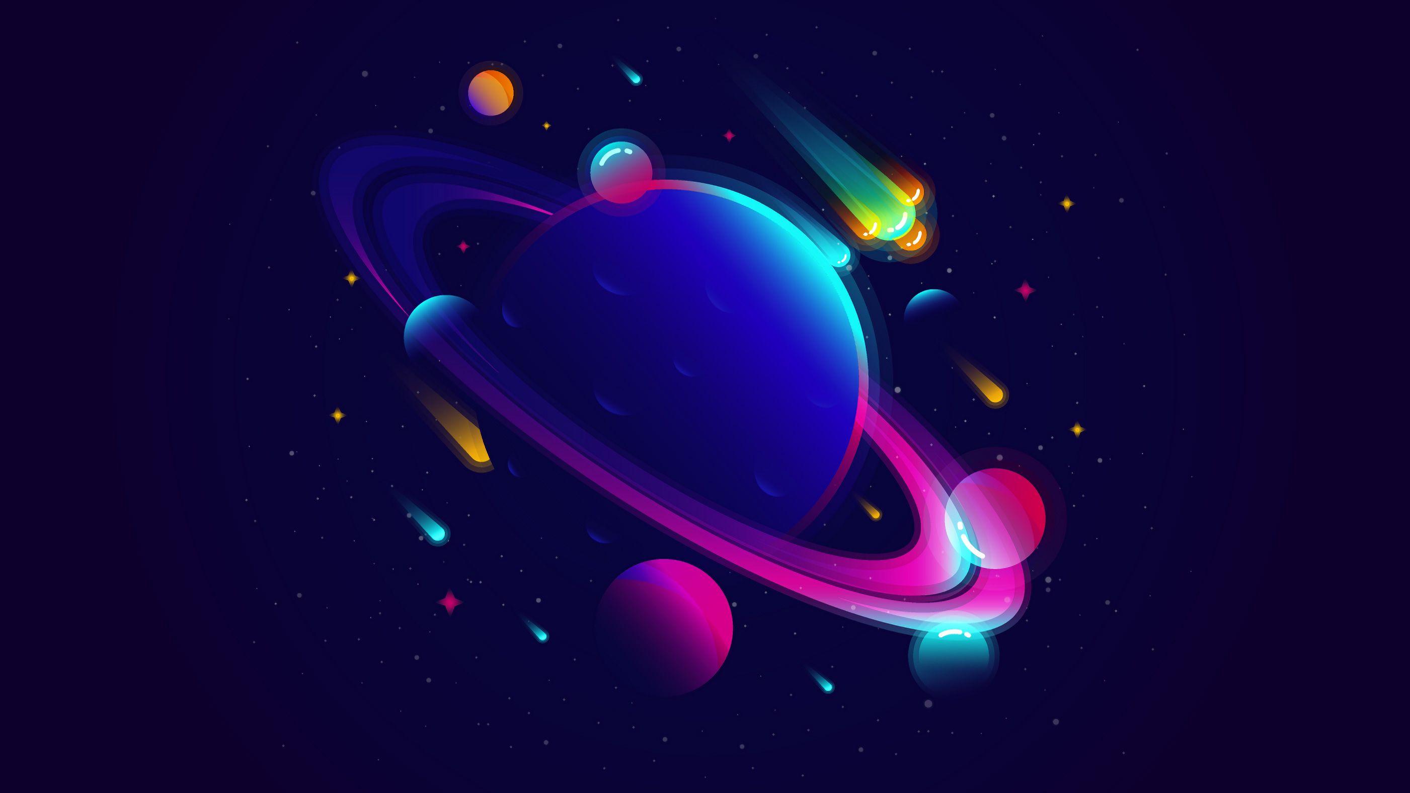 2802x1576 Hình minh họa hành tinh sao Thổ Tối giản, Nghệ sĩ HD, 4k