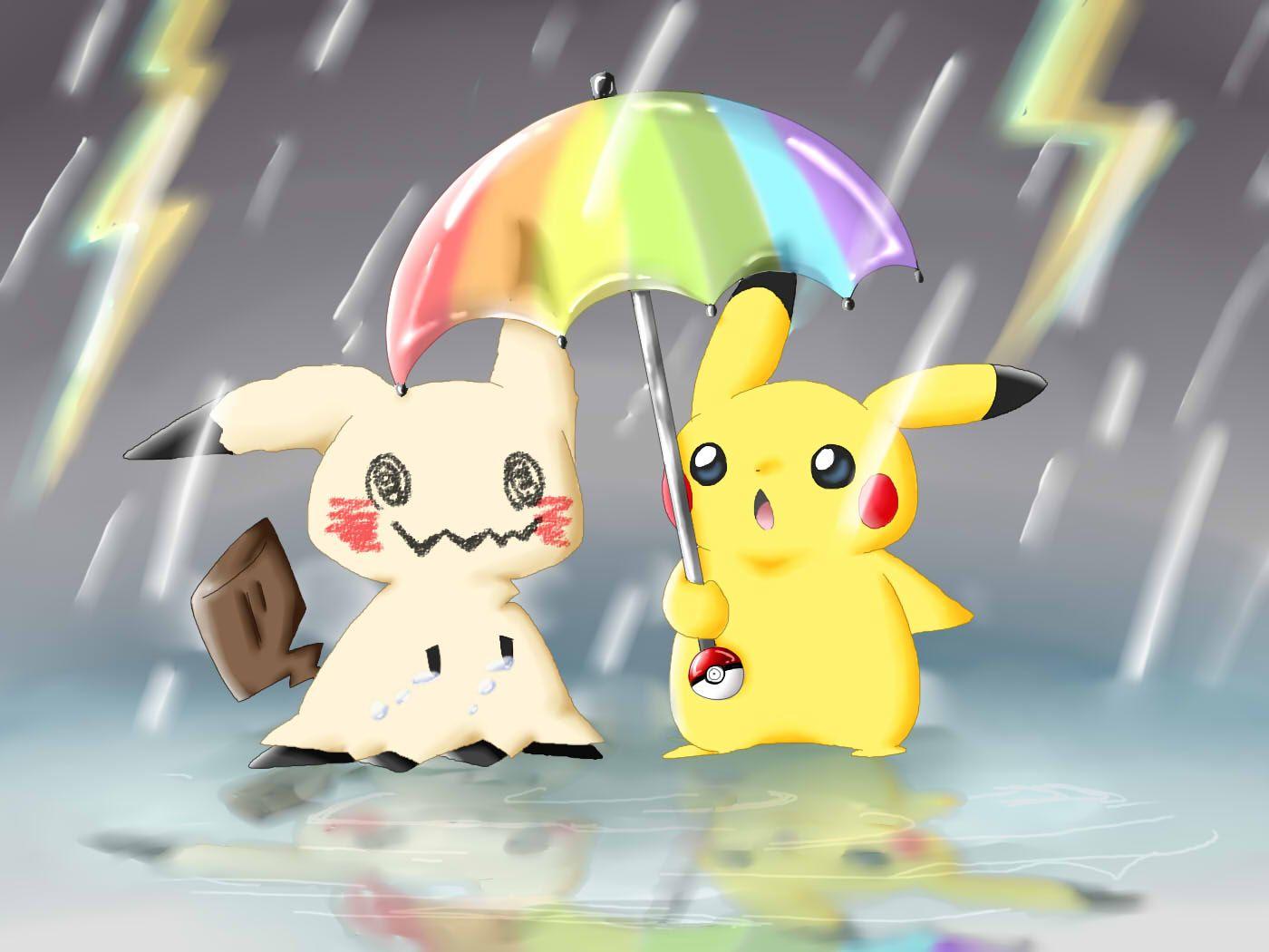 1400x1050 Pikachu protecting Mimikyu from the rain. Mimikyu. Know