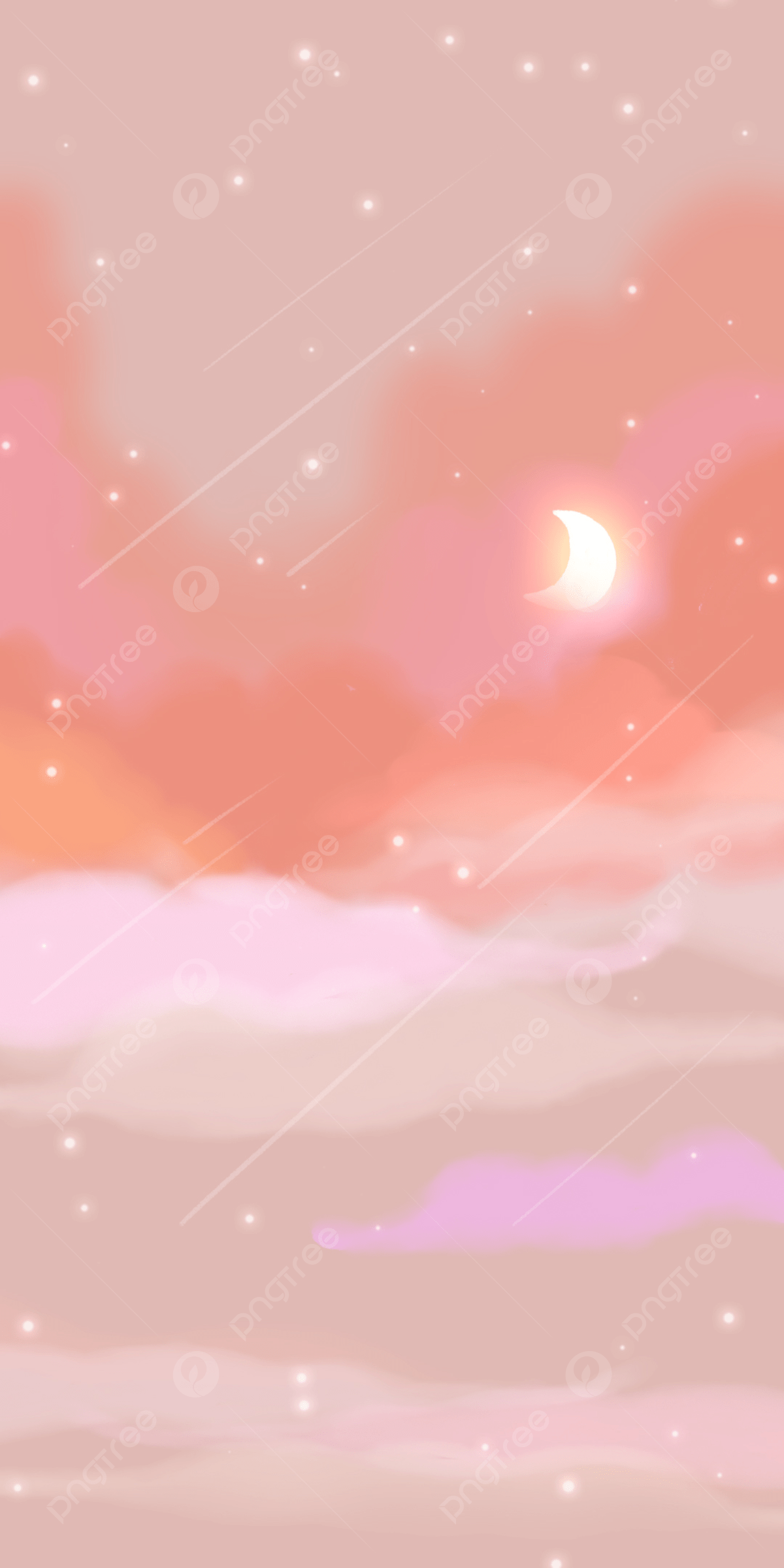 1200x2400 Japanese Cartoon Pink Clouds Stars Moon