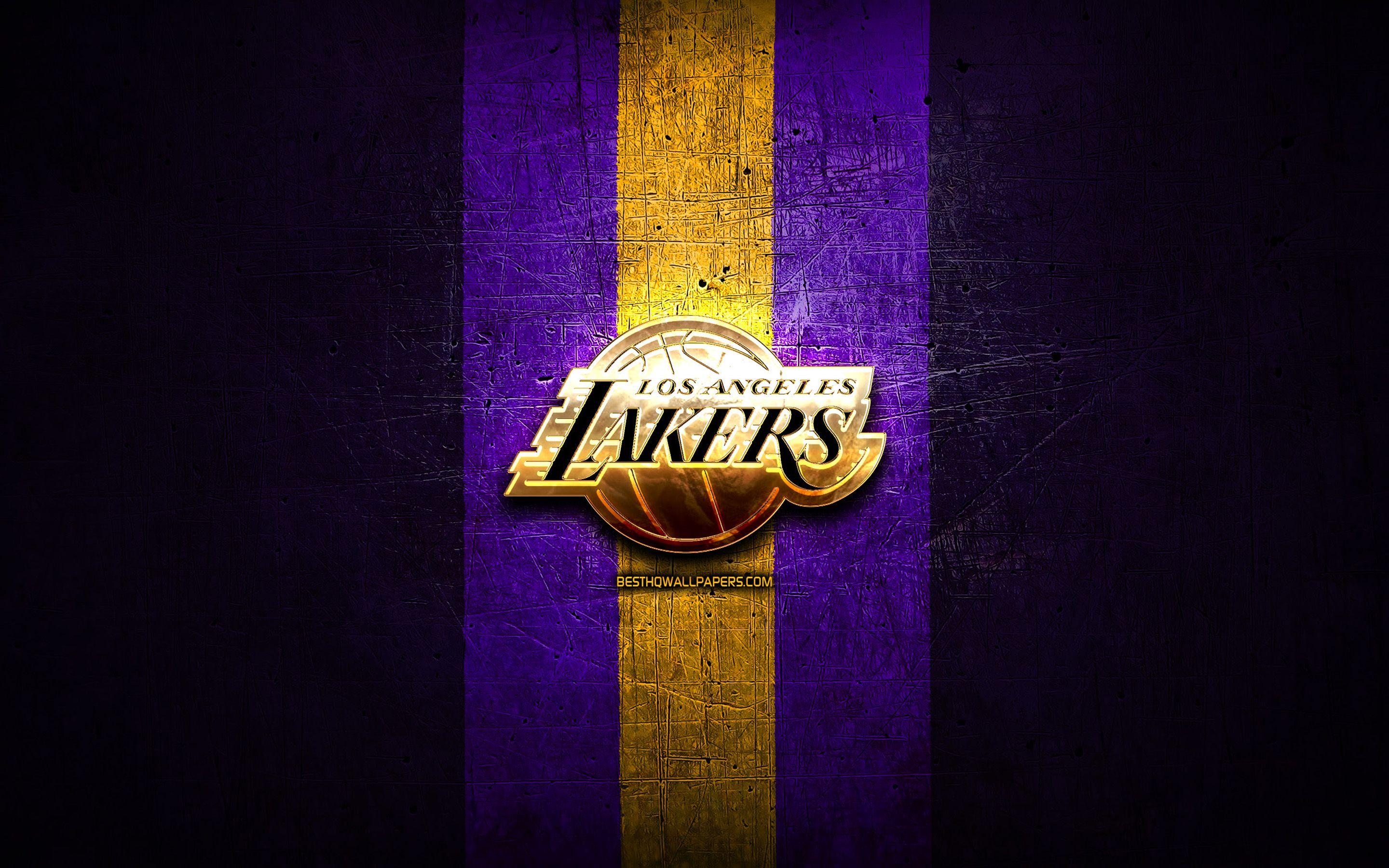 2880x1800 Tải xuống hình nền Los Angeles Lakers, logo vàng, NBA