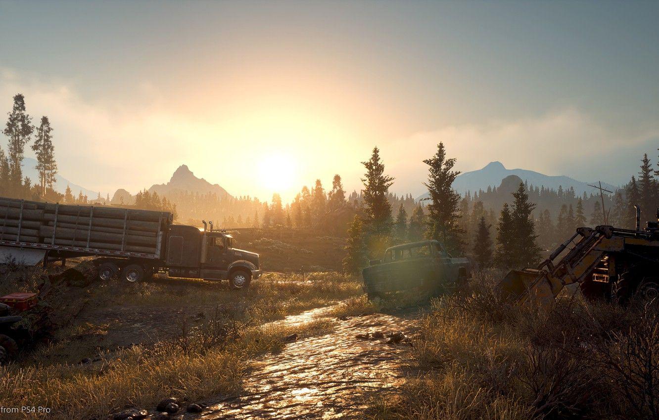 1332x850 Wallpaper forest, sunset, machine, the game, game