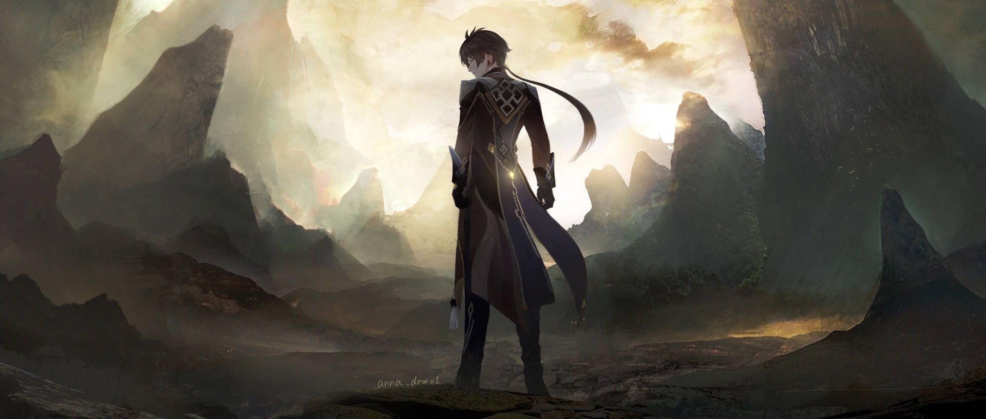 1920x817 Download Zhongli Dark Aura Wallpaper