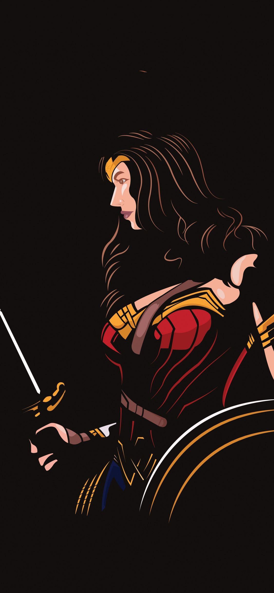 1125x2436 Wonder Woman, Minimal, Artwork, Wallpaper Woman