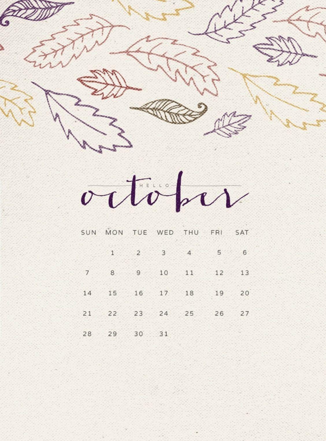 1128x1524 October 2018 Calendar Wallpaper