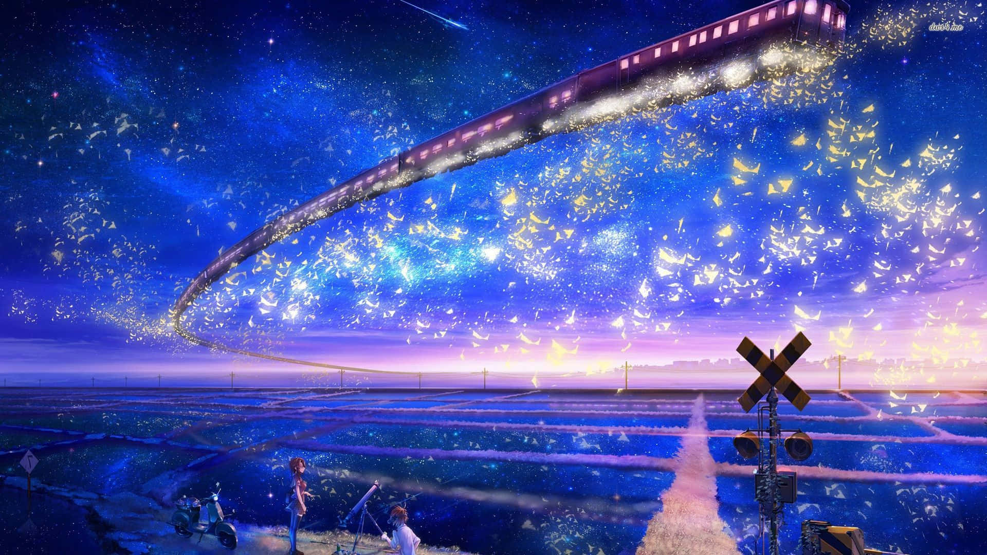1920x1080 Anime Sky Flying Train Wallpaper