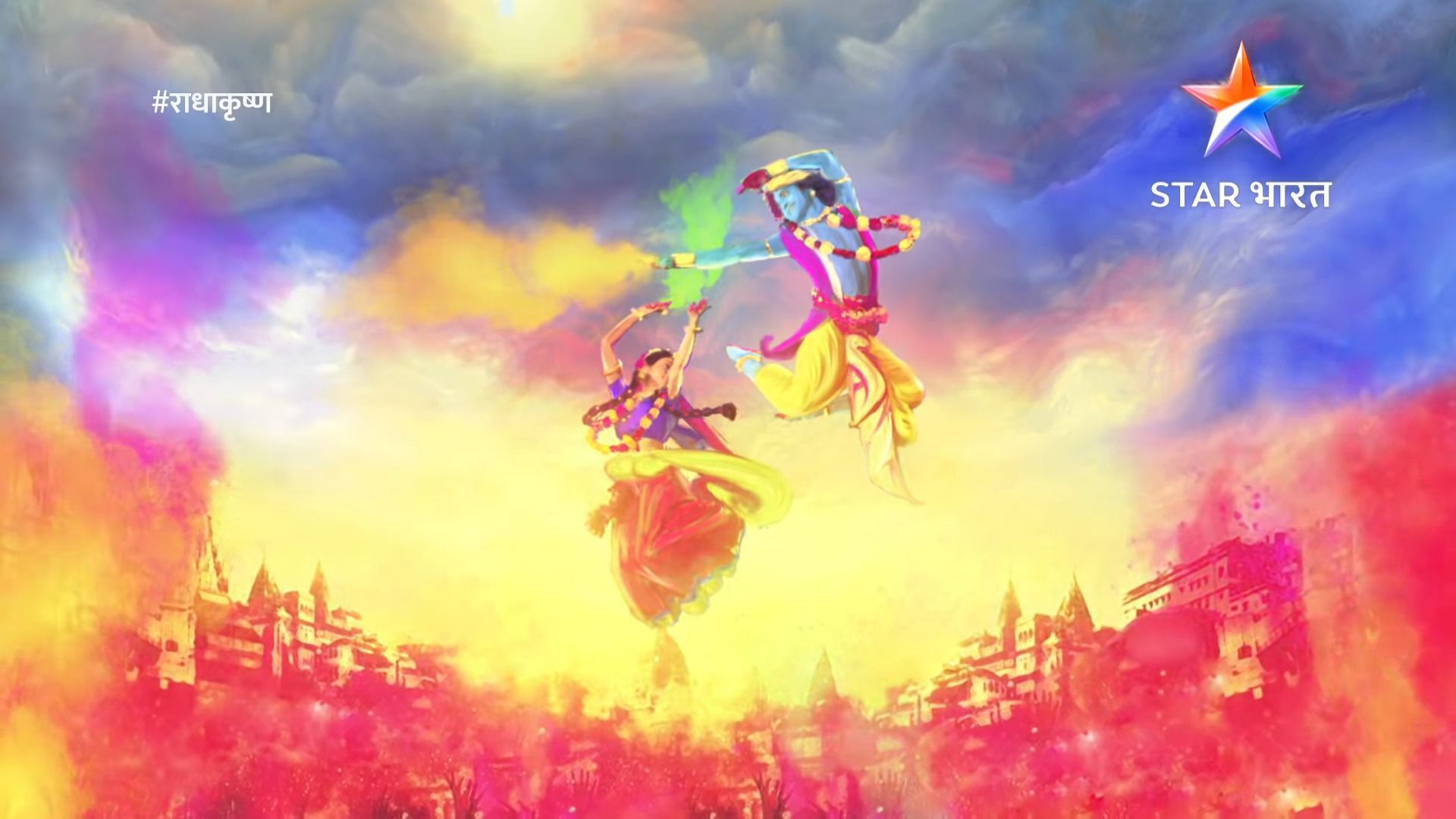1920x1080 Radha Krishna HD Holi Wishes Wallpaper