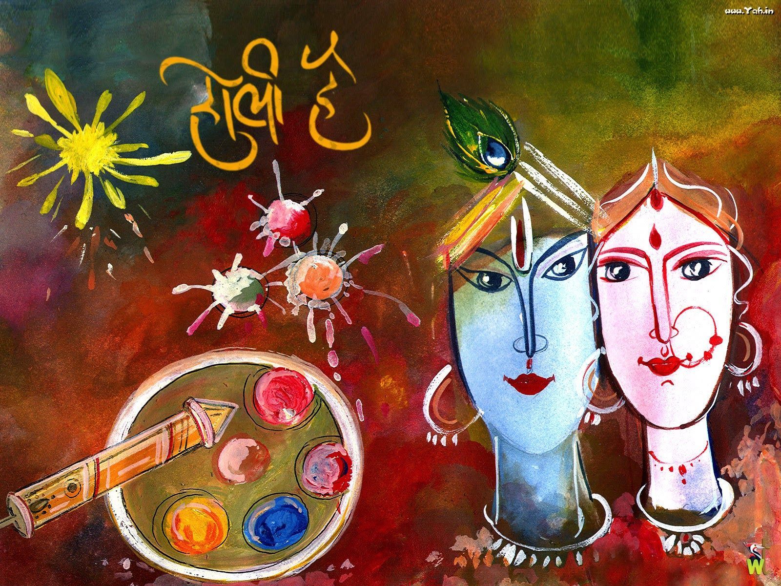 1600x1200 Krishna Radha Holi Image