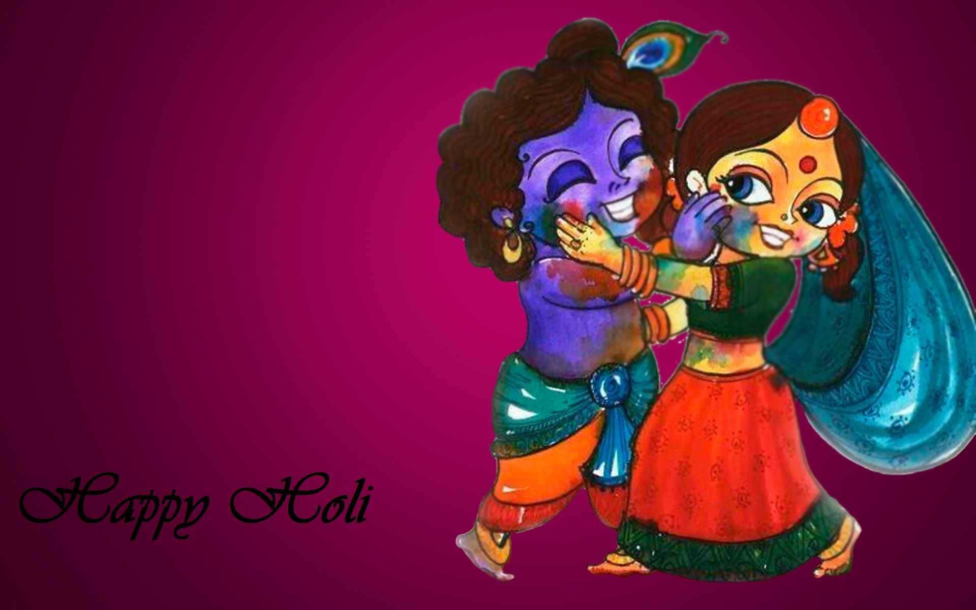 1920x1200 Radha Krishna Playing Holi Animated
