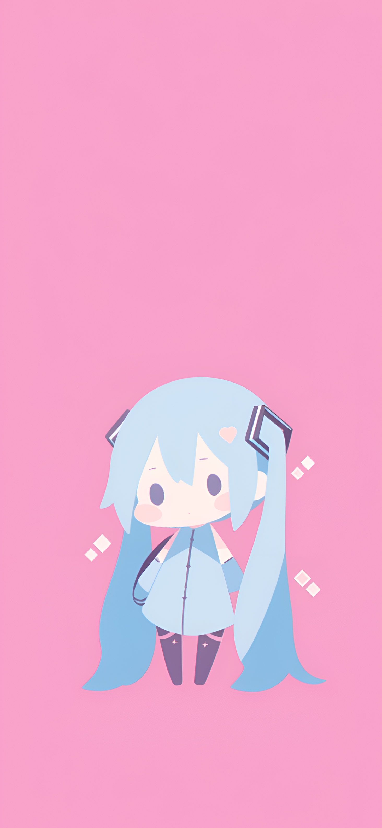 1463x3171 Cute Hatsune Miku Pink Wallpaper