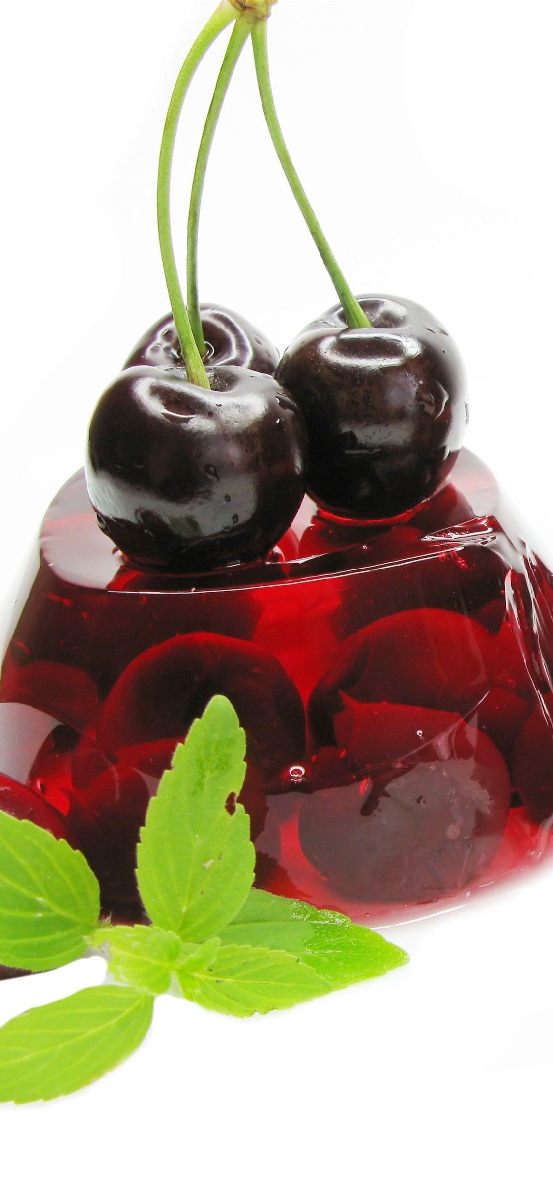 1125x2436 Cherry, dessert, jelly, white background 1125x2436 iPhone XS