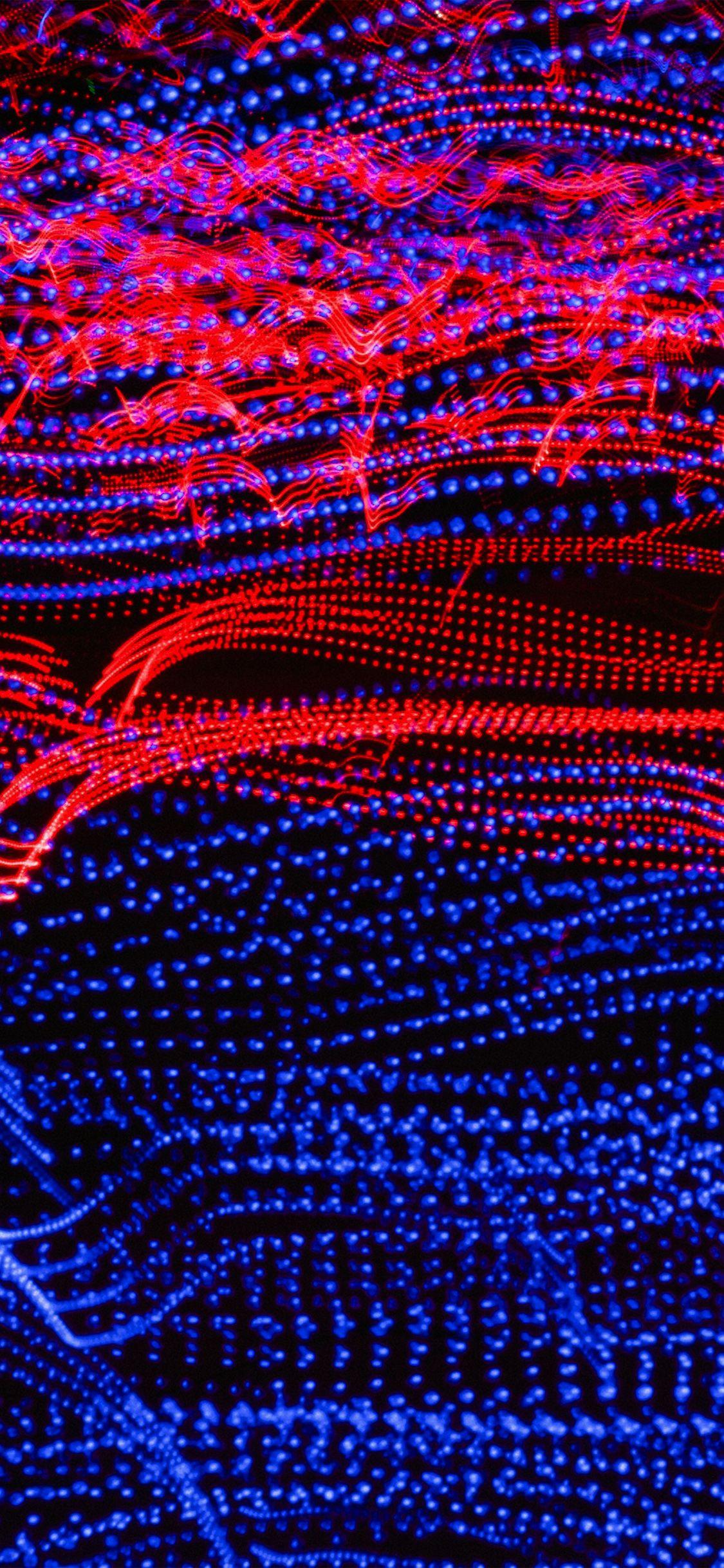 1125x2436 Dots Light Party Blue Red Dark Pattern Wallpaper