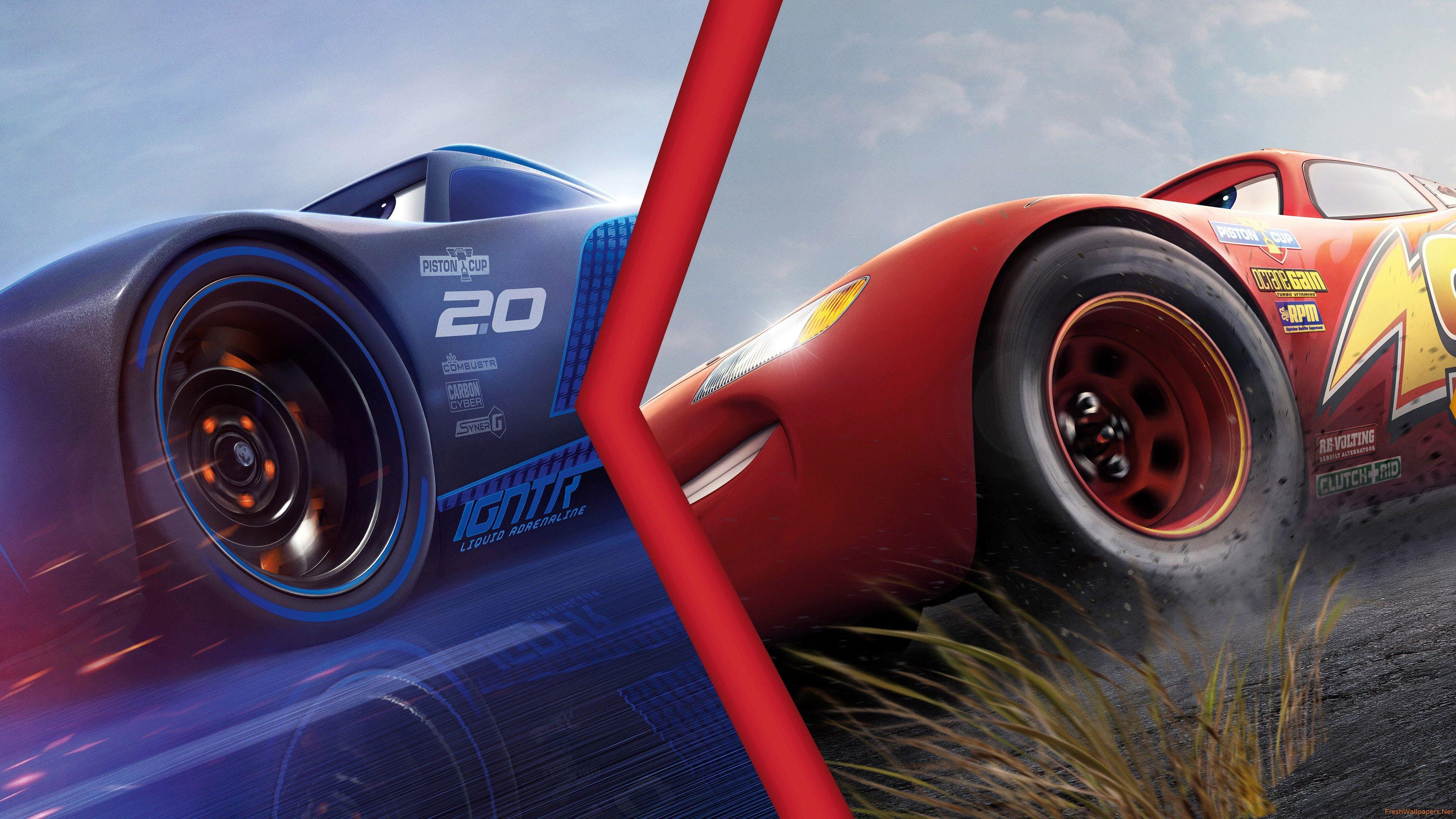 3840x2160 Lightning McQueen Vs Jackson Storm Cars 3 4K wallpaper